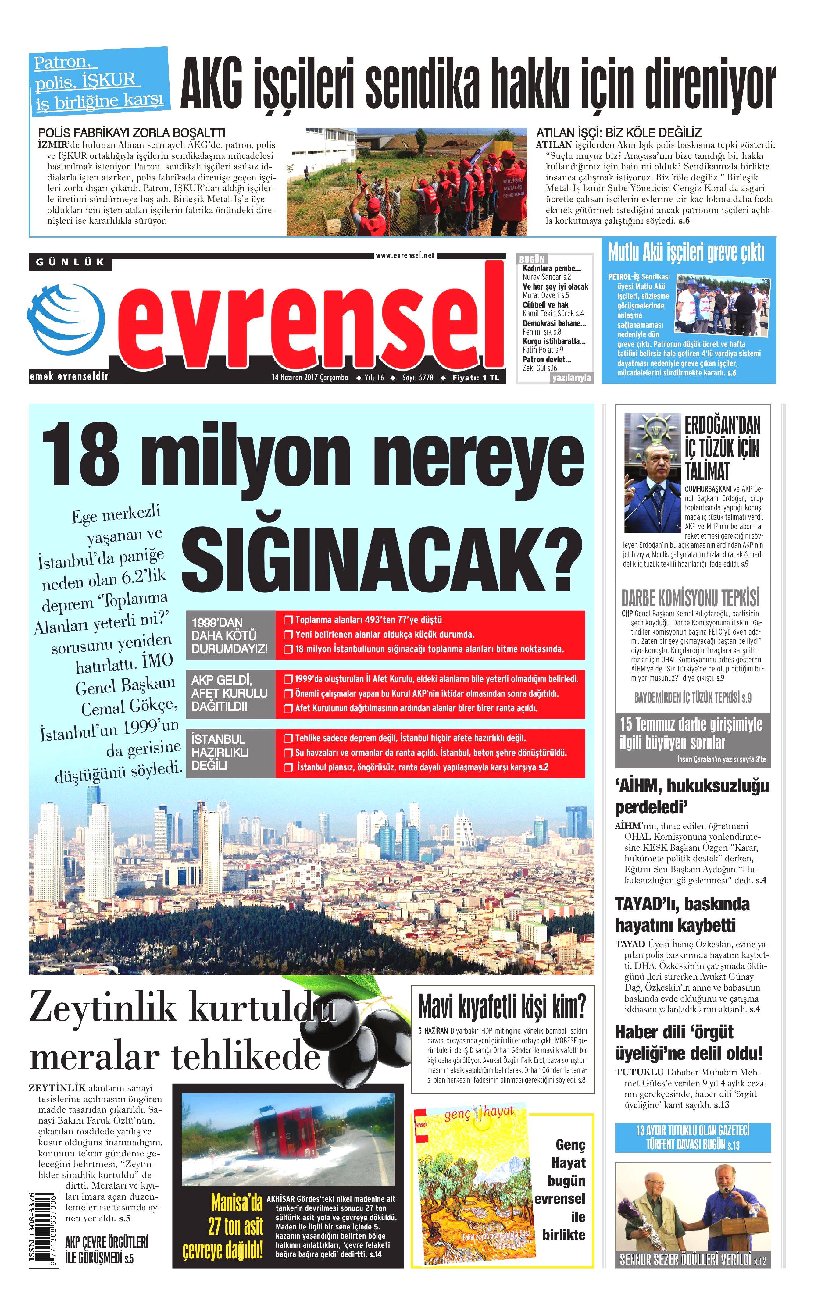 14 Haziran 2017 Çarşamba gazete manşetleri - 7