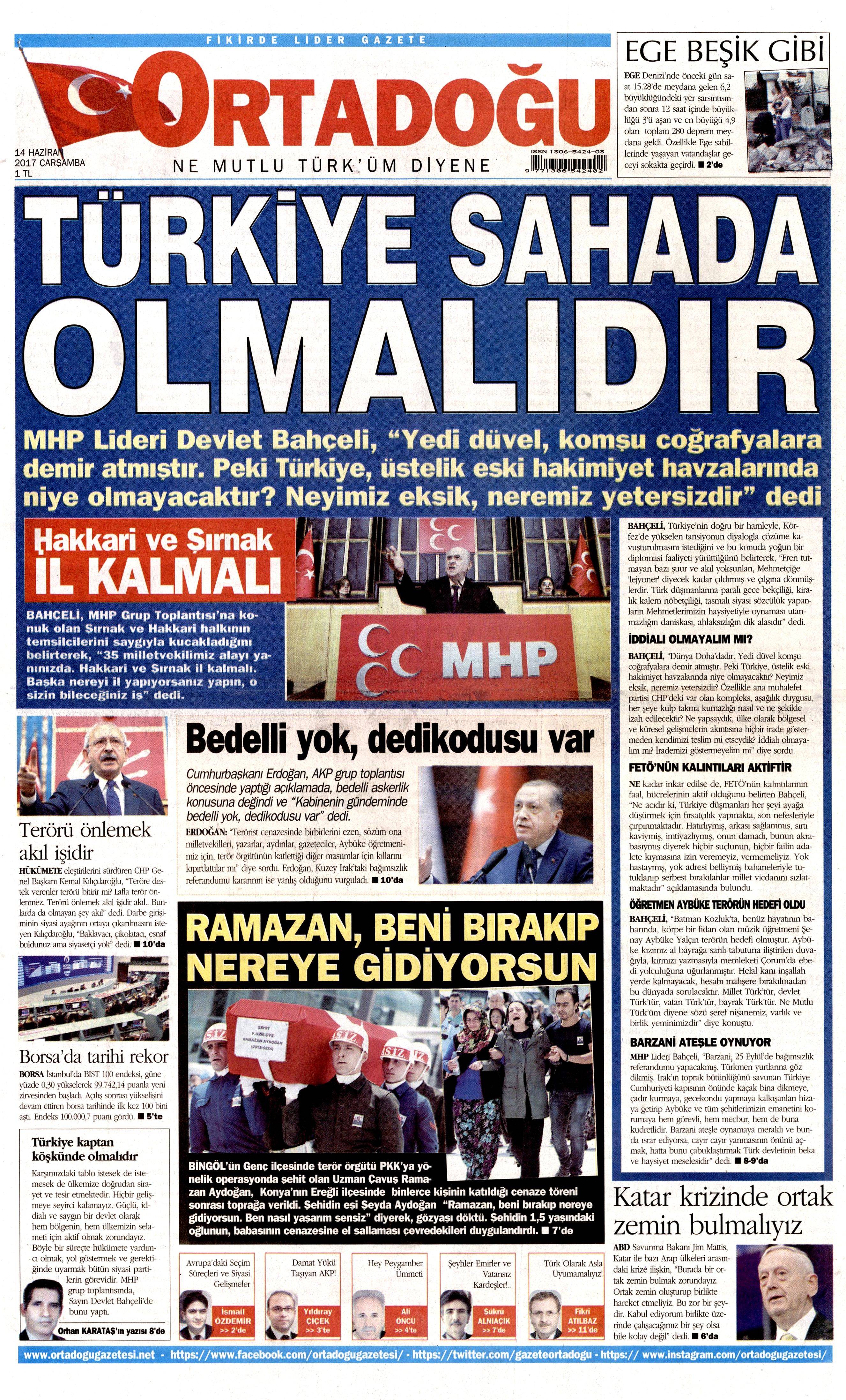 14 Haziran 2017 Çarşamba gazete manşetleri - 16