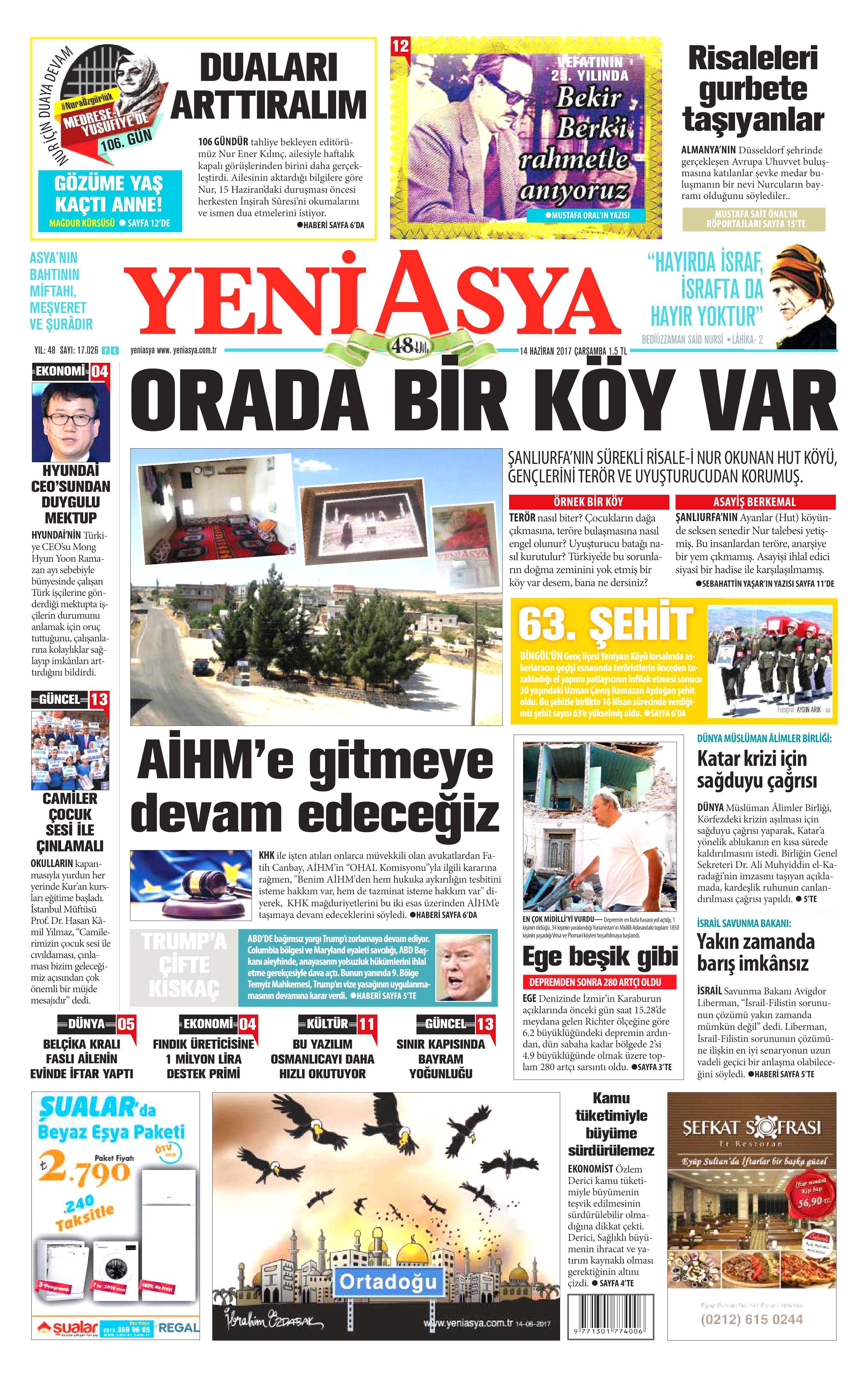 14 Haziran 2017 Çarşamba gazete manşetleri - 24