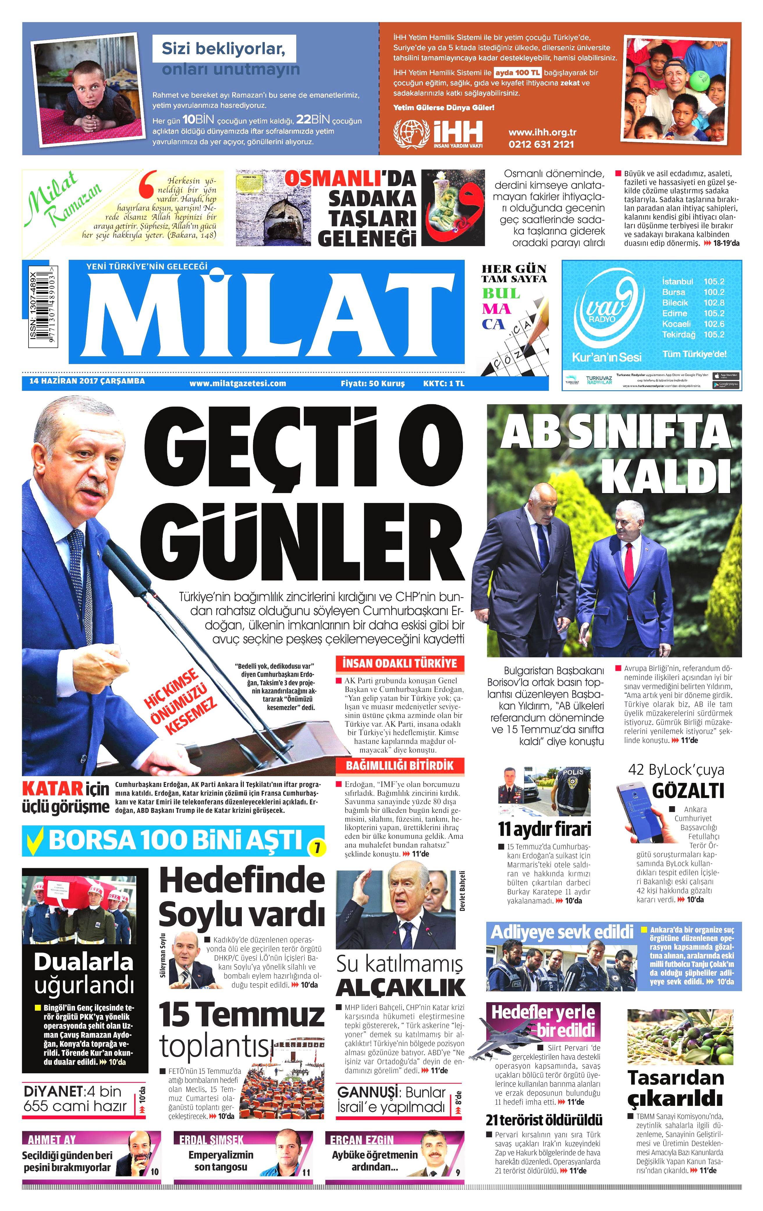 14 Haziran 2017 Çarşamba gazete manşetleri - 13