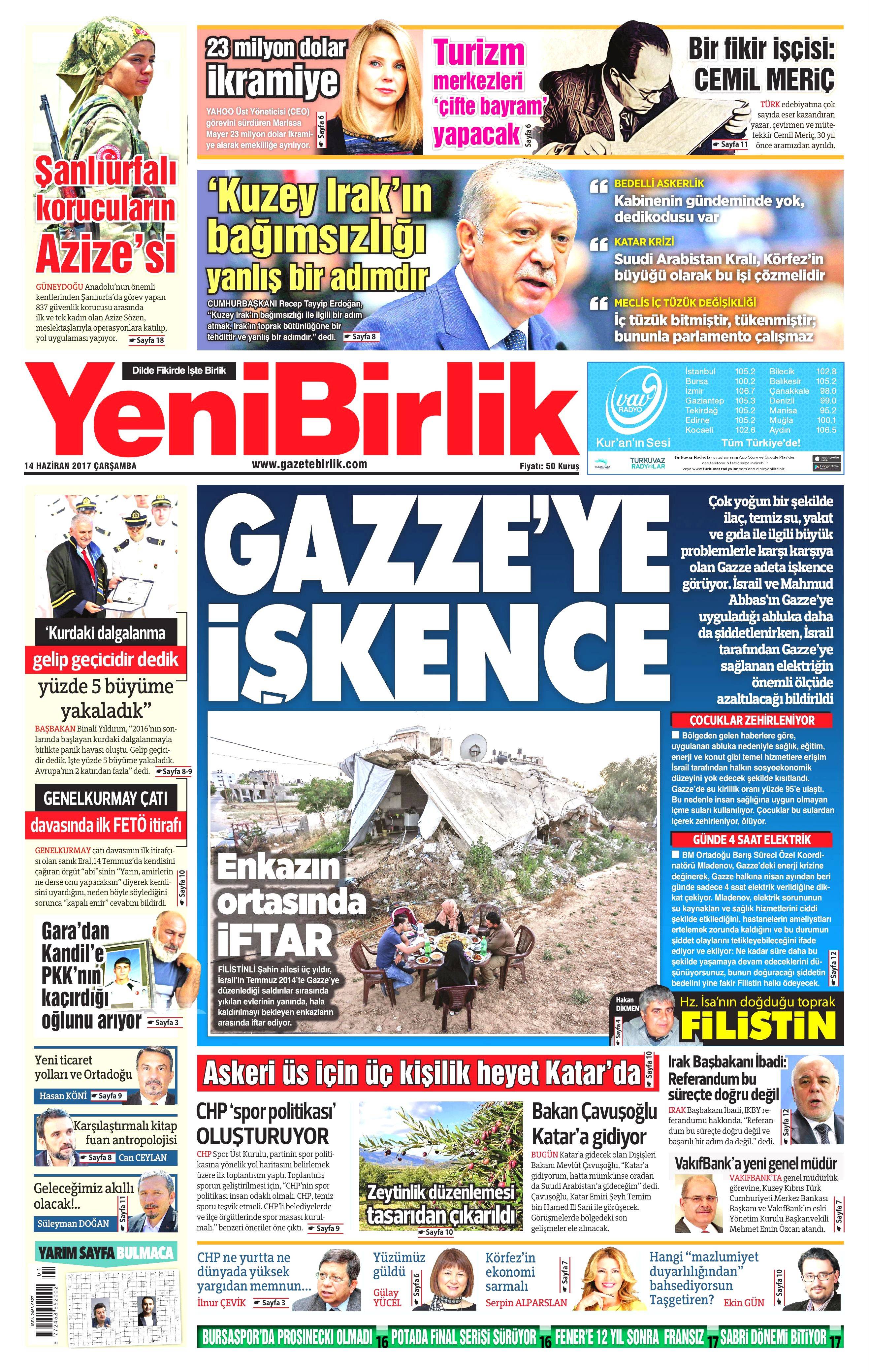 14 Haziran 2017 Çarşamba gazete manşetleri - 25