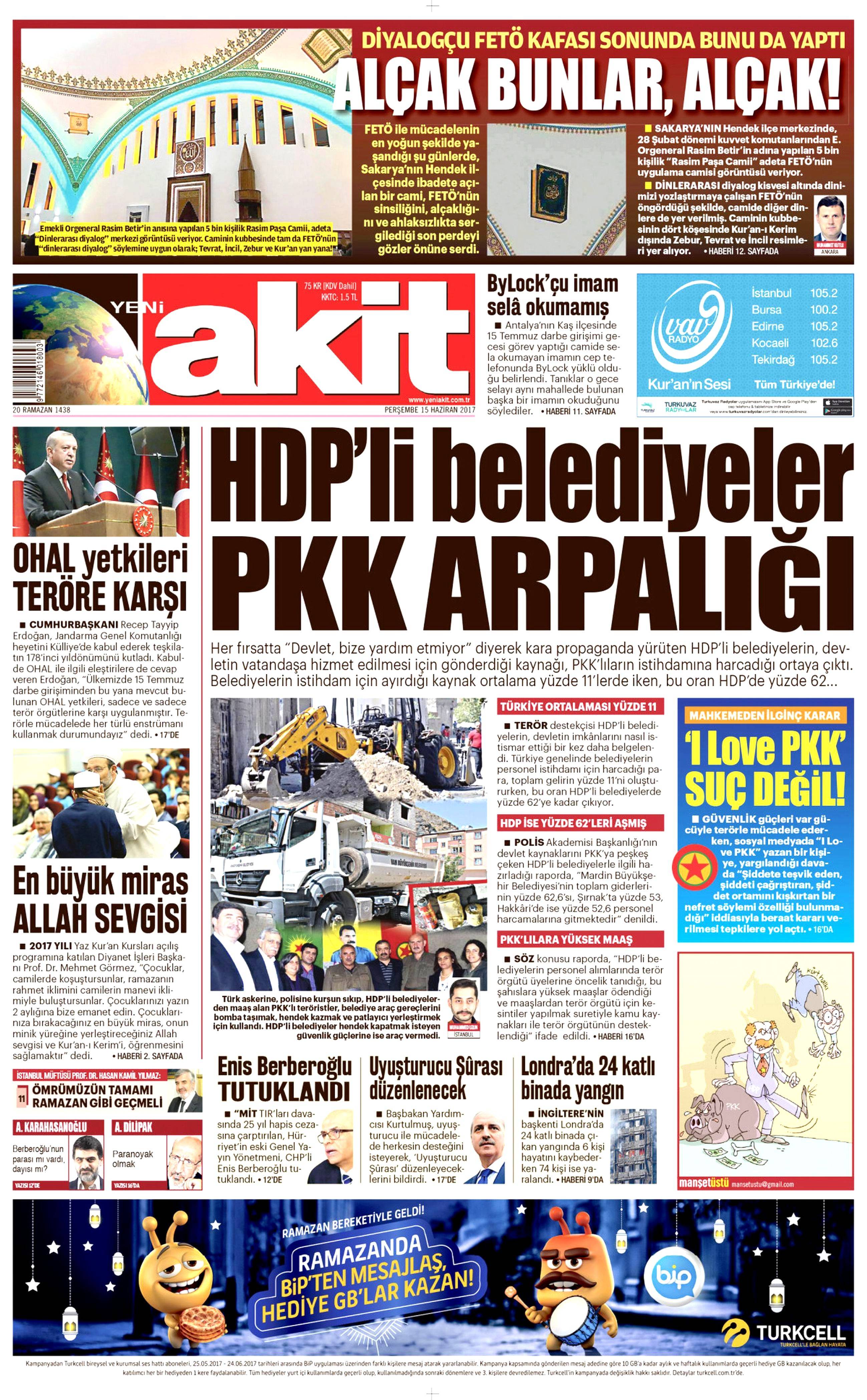 15 Haziran 2017 Perşembe gazete manşetleri - 2