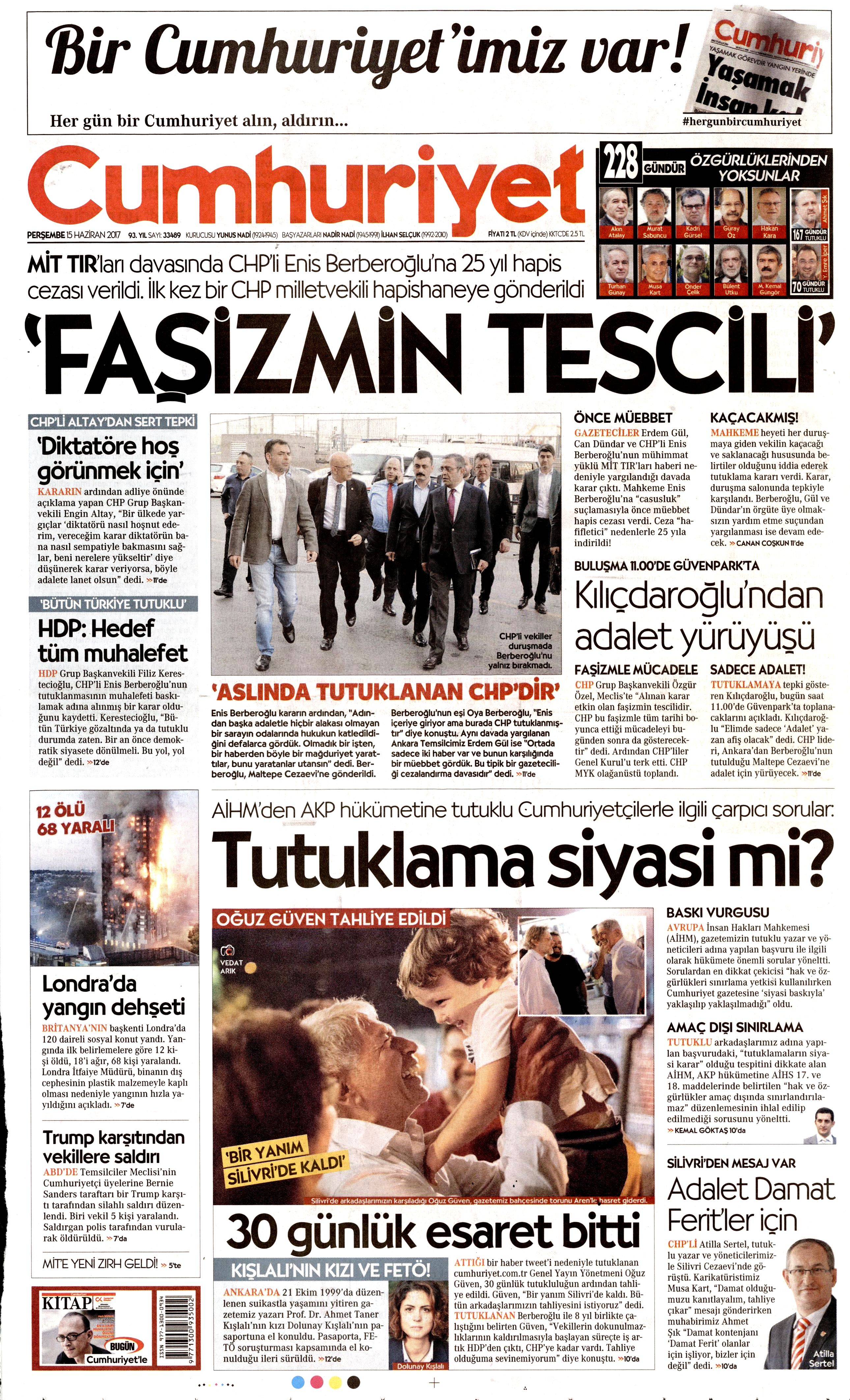 15 Haziran 2017 Perşembe gazete manşetleri - 5