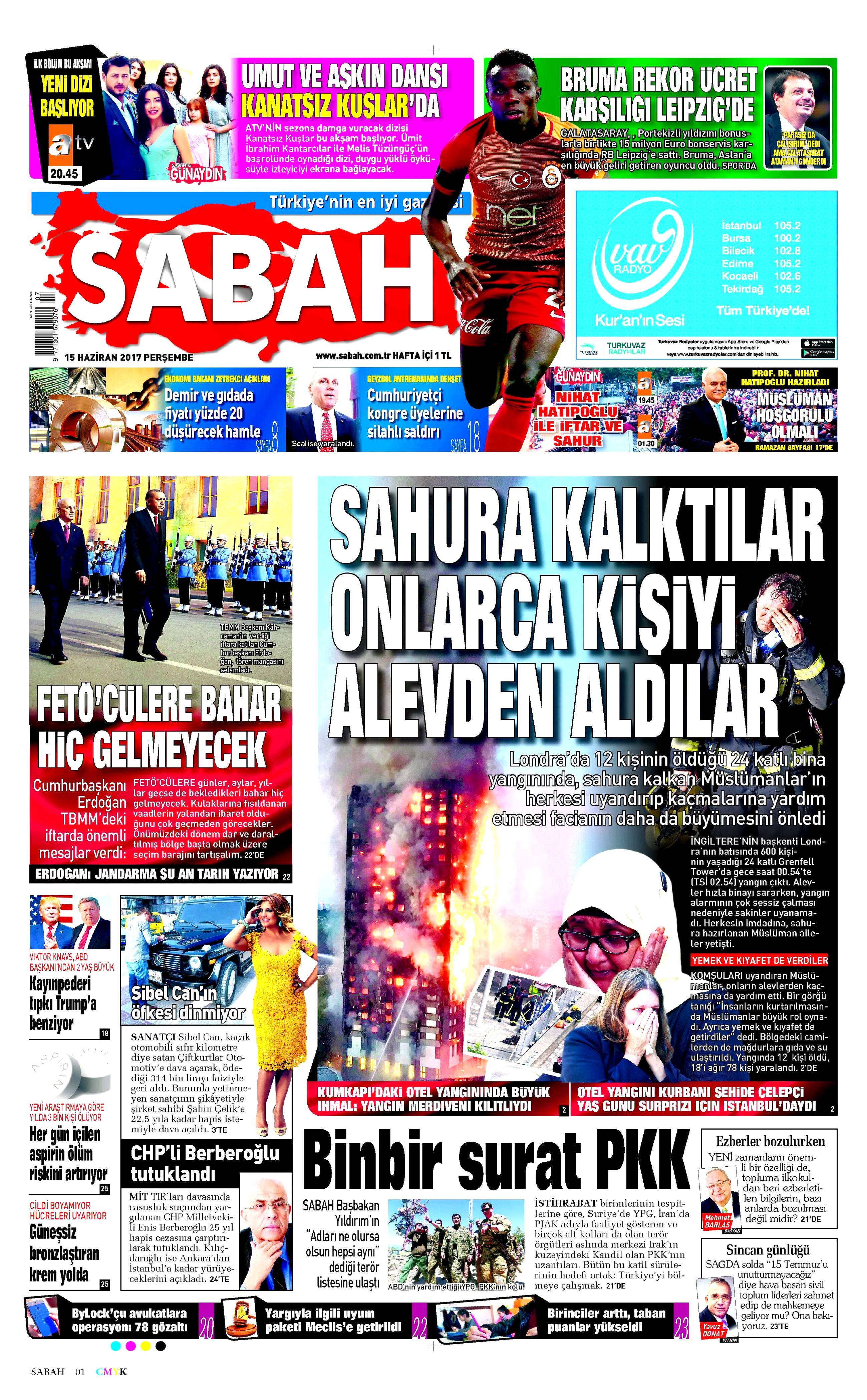 15 Haziran 2017 Perşembe gazete manşetleri - 18