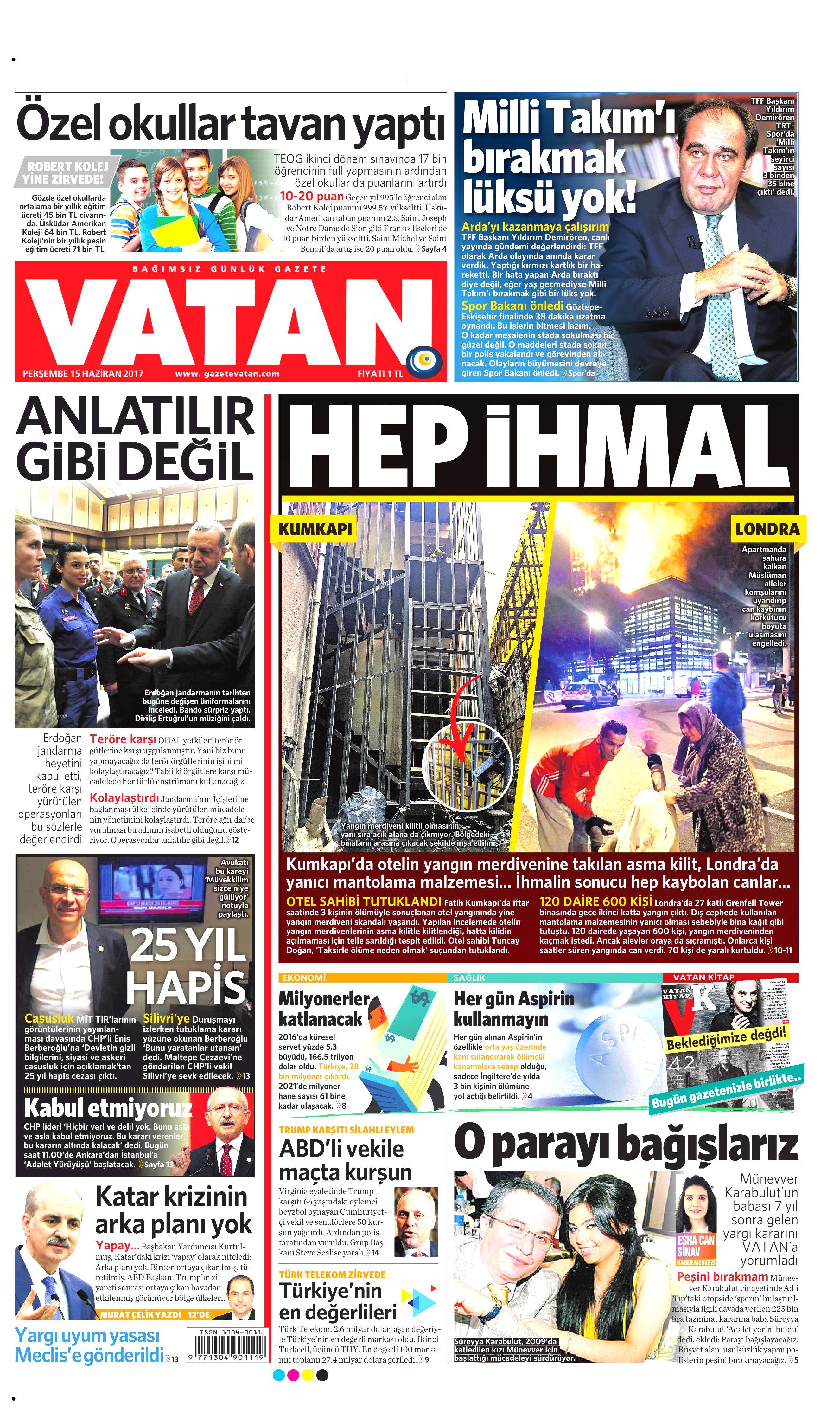 15 Haziran 2017 Perşembe gazete manşetleri - 23