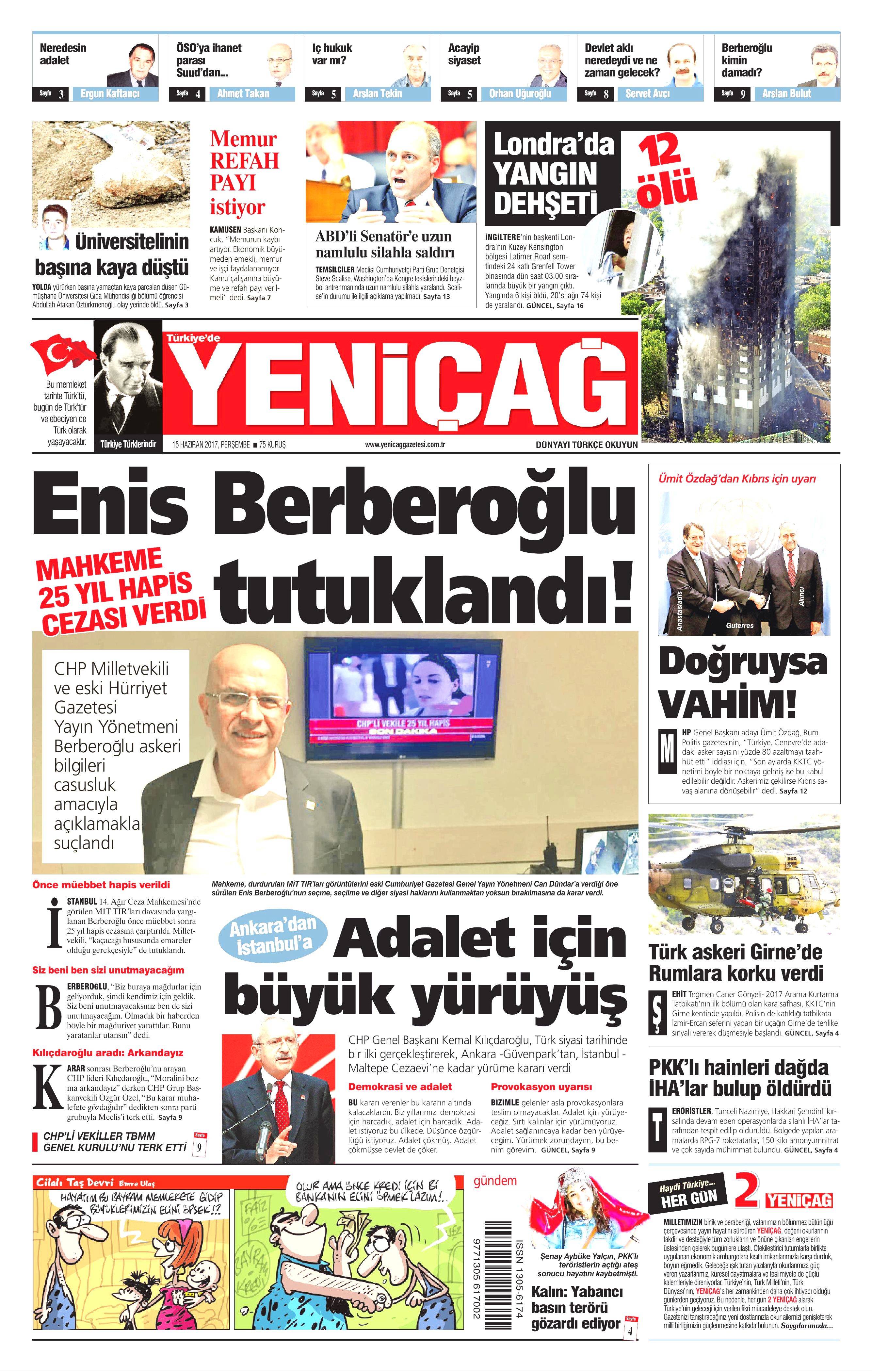 15 Haziran 2017 Perşembe gazete manşetleri - 26