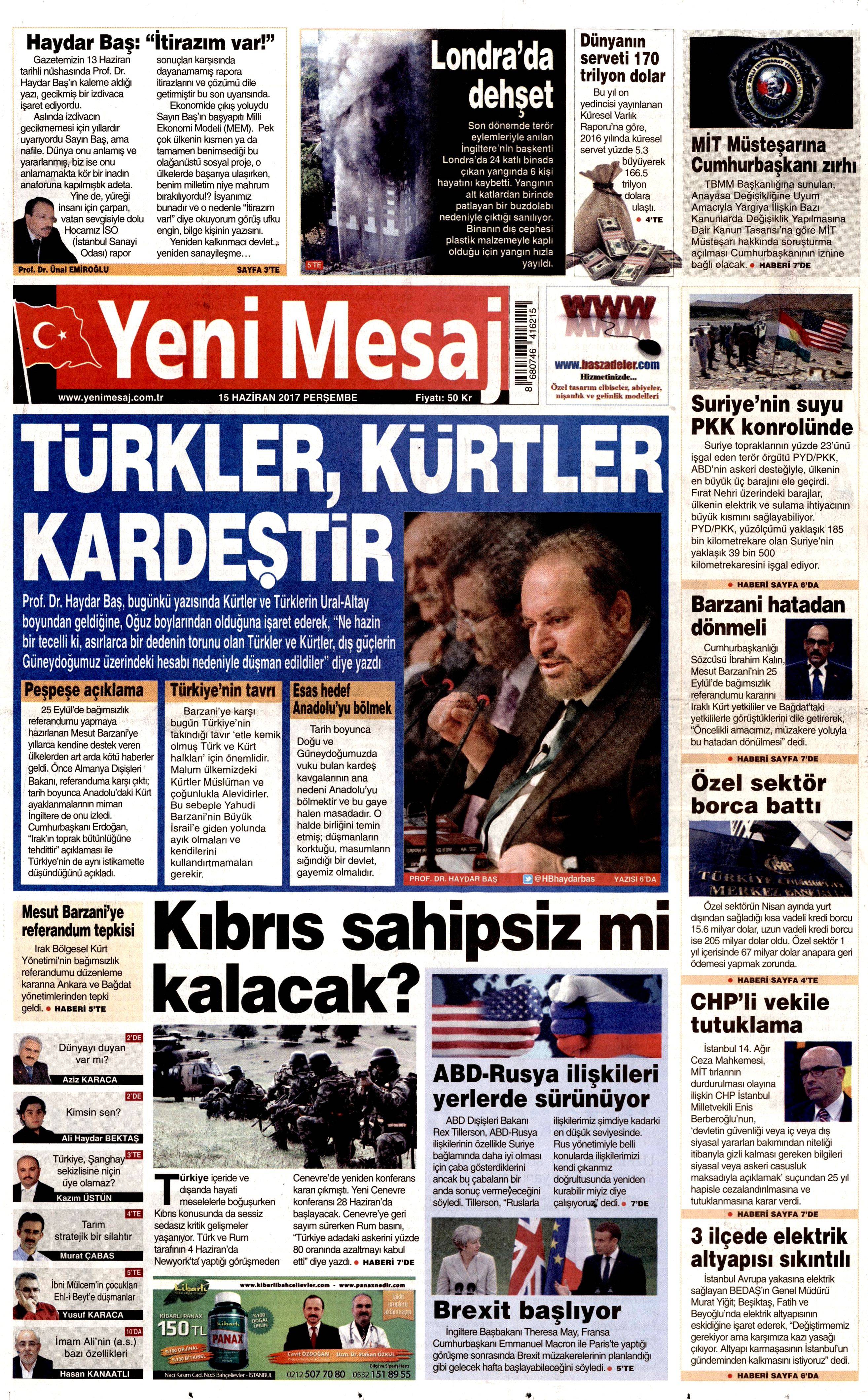 15 Haziran 2017 Perşembe gazete manşetleri - 27