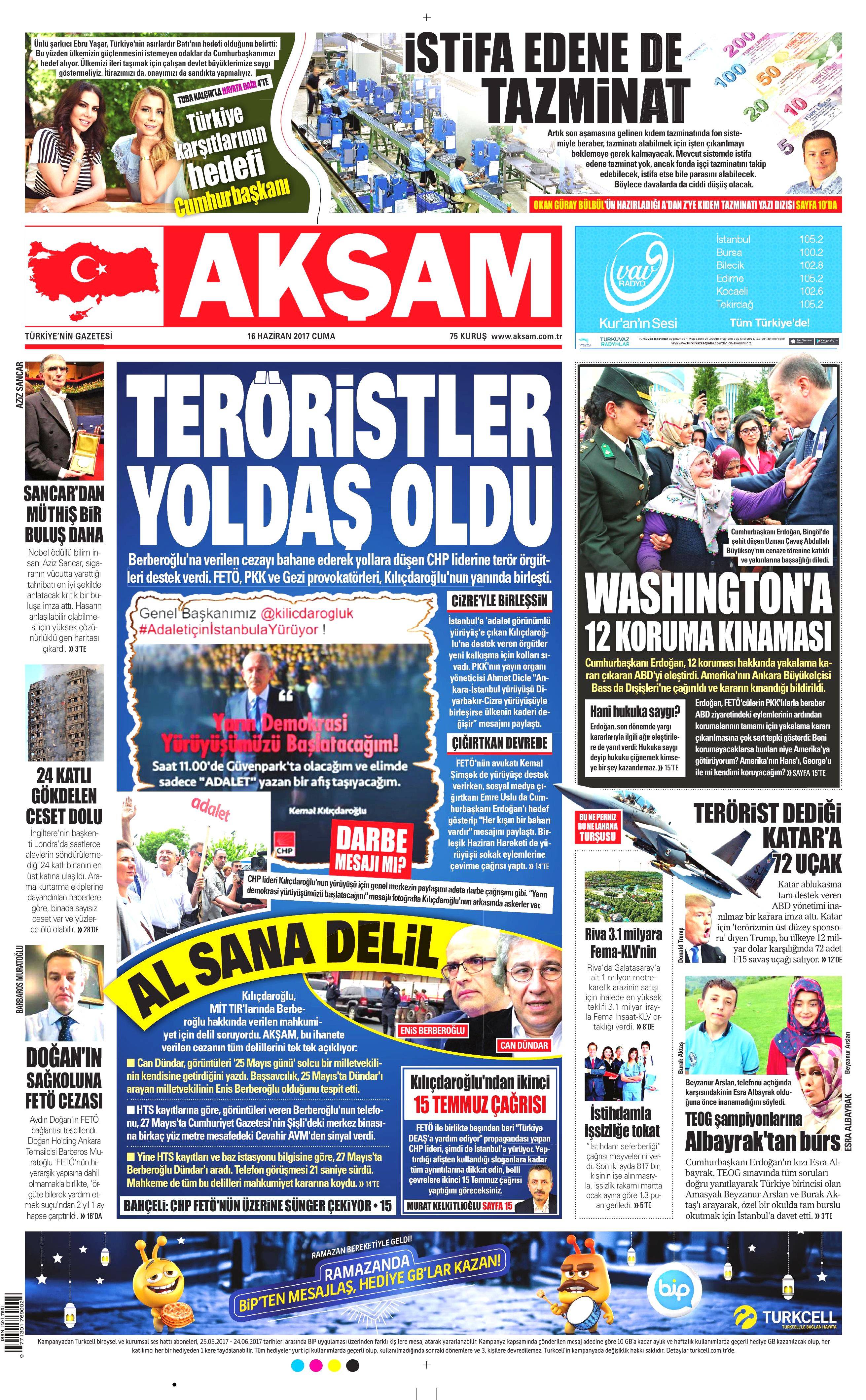 16 Haziran 2017 Cuma gazete manşetleri - 1
