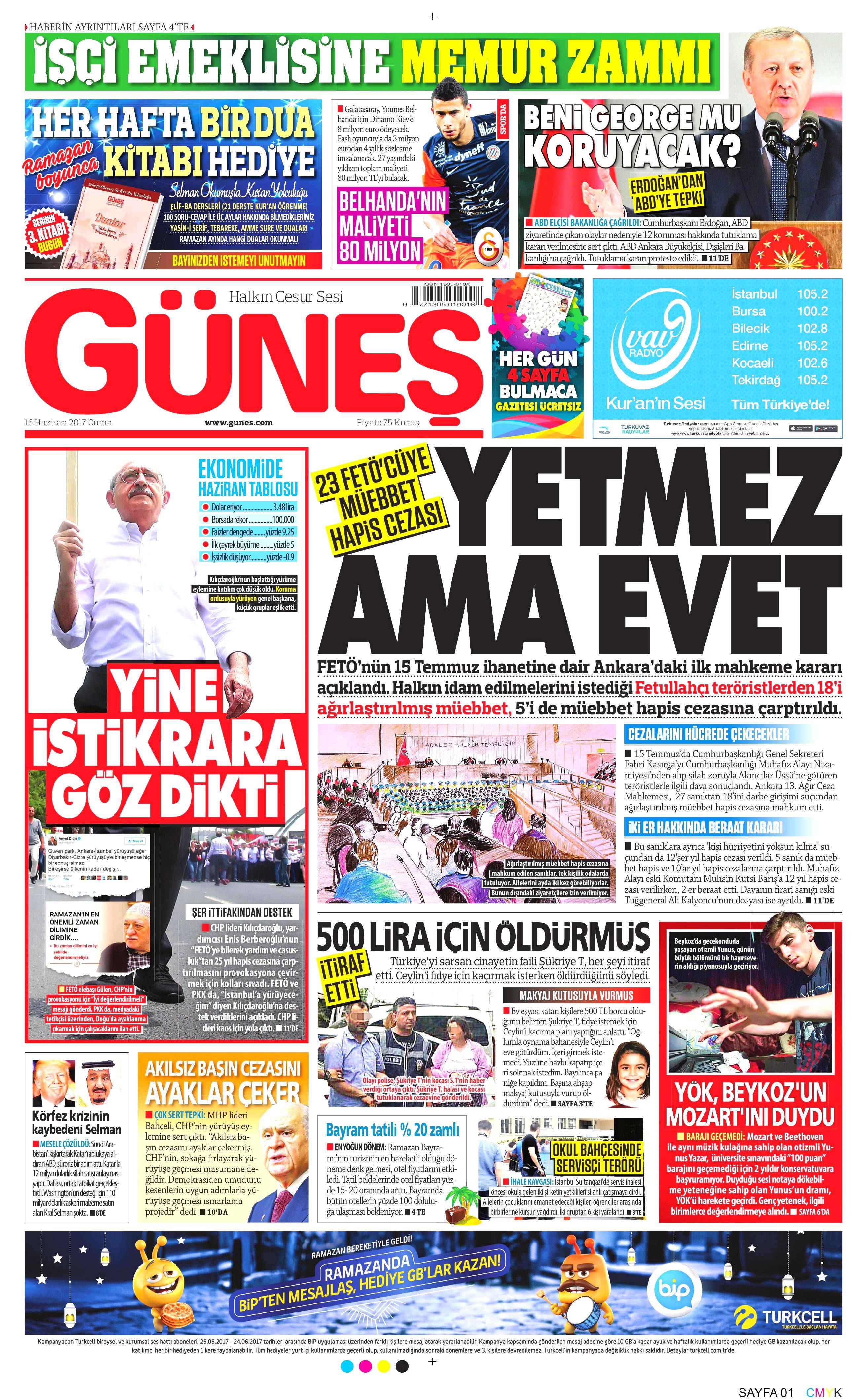 16 Haziran 2017 Cuma gazete manşetleri - 8