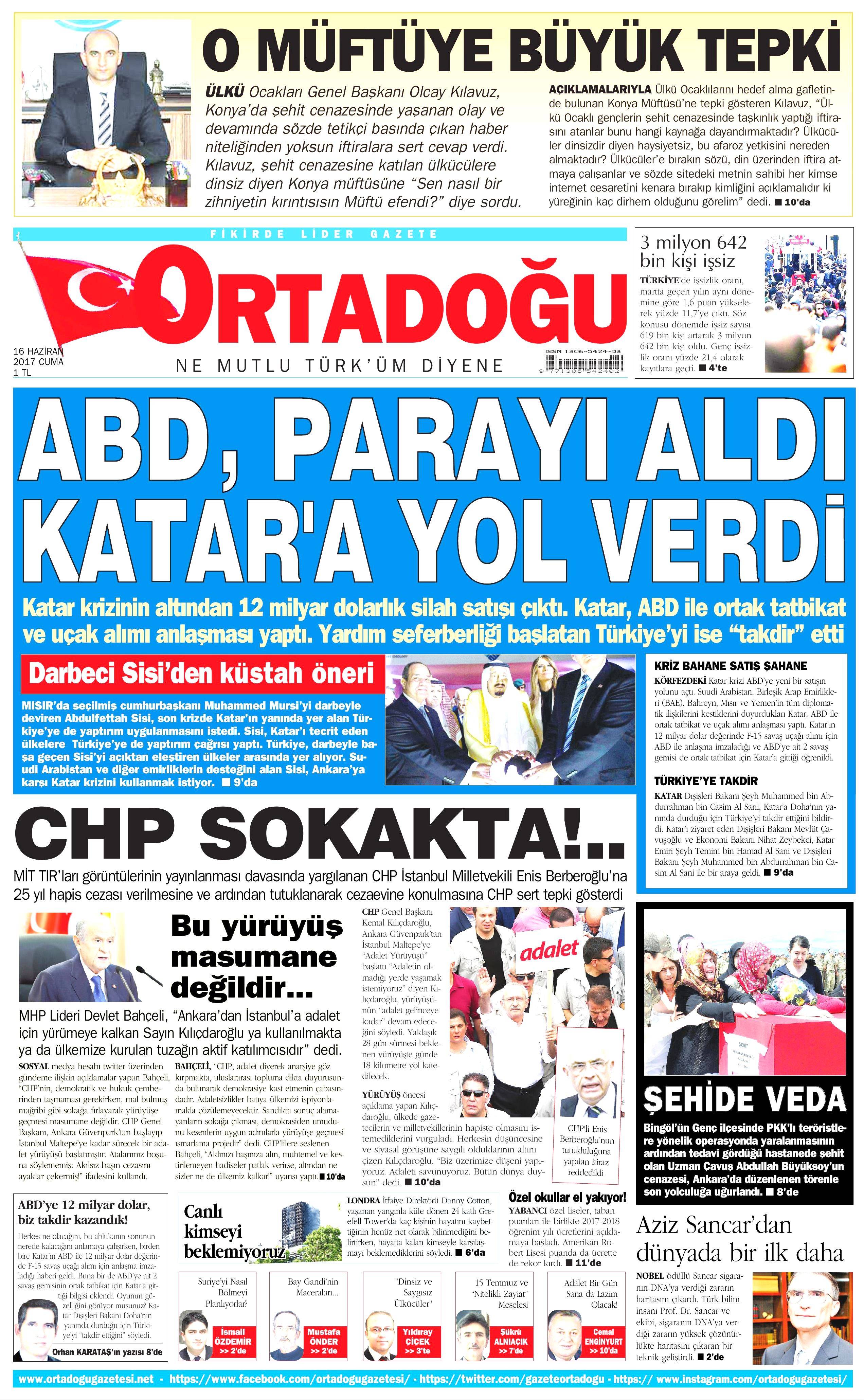 16 Haziran 2017 Cuma gazete manşetleri - 16