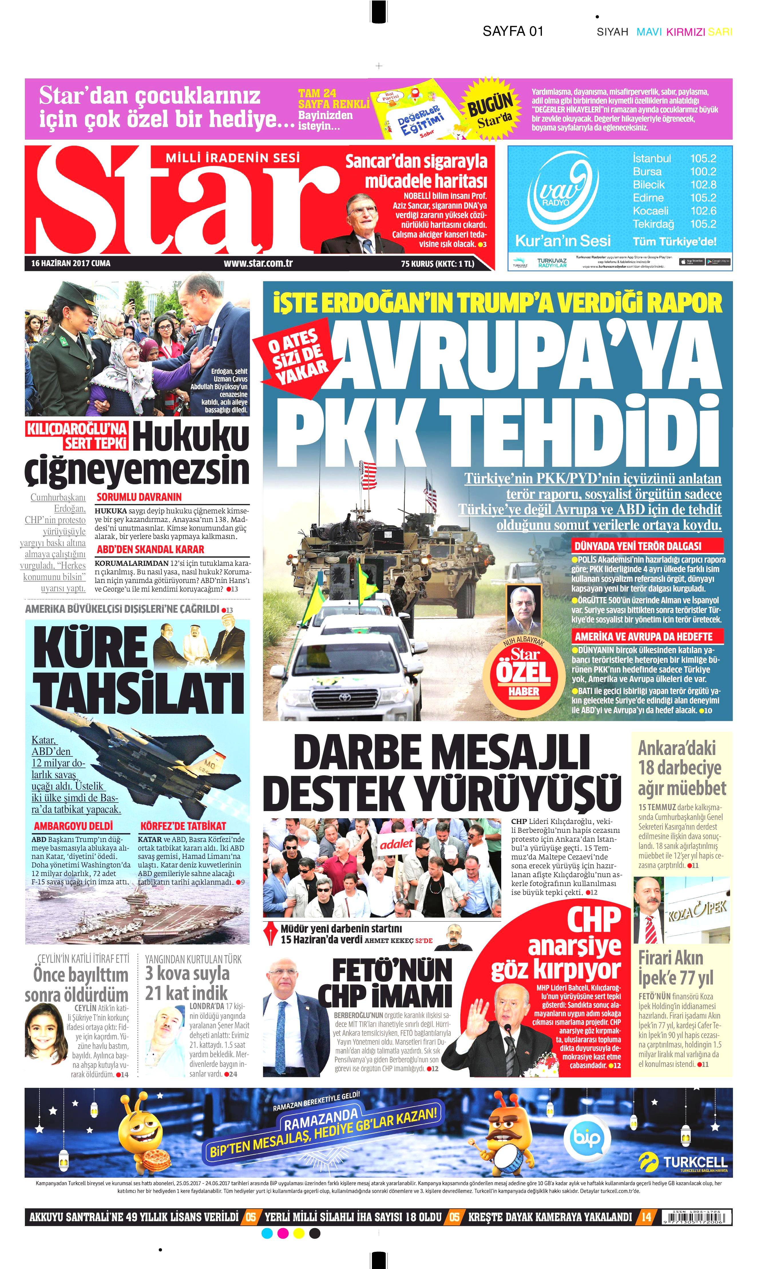 16 Haziran 2017 Cuma gazete manşetleri - 19