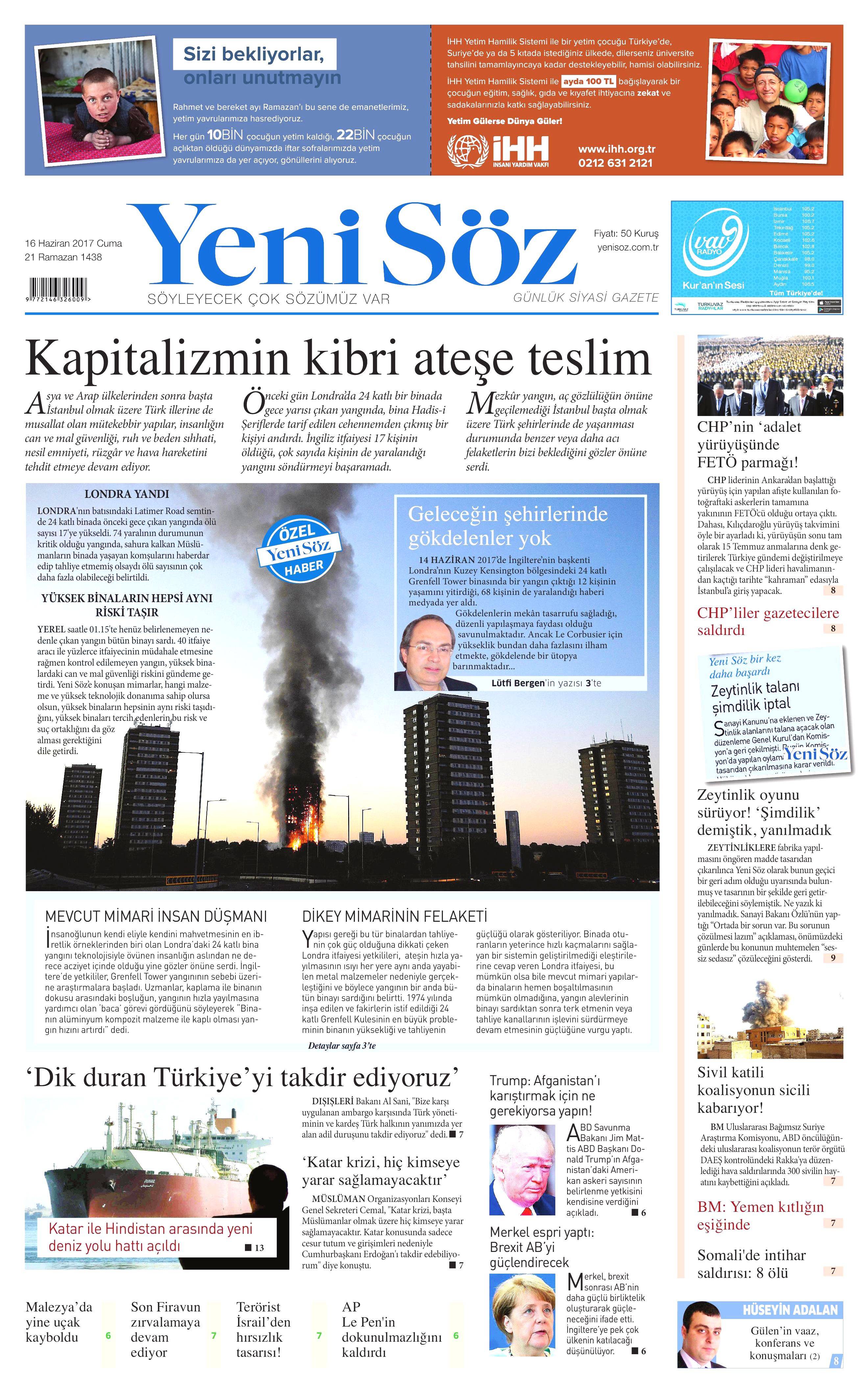 16 Haziran 2017 Cuma gazete manşetleri - 28