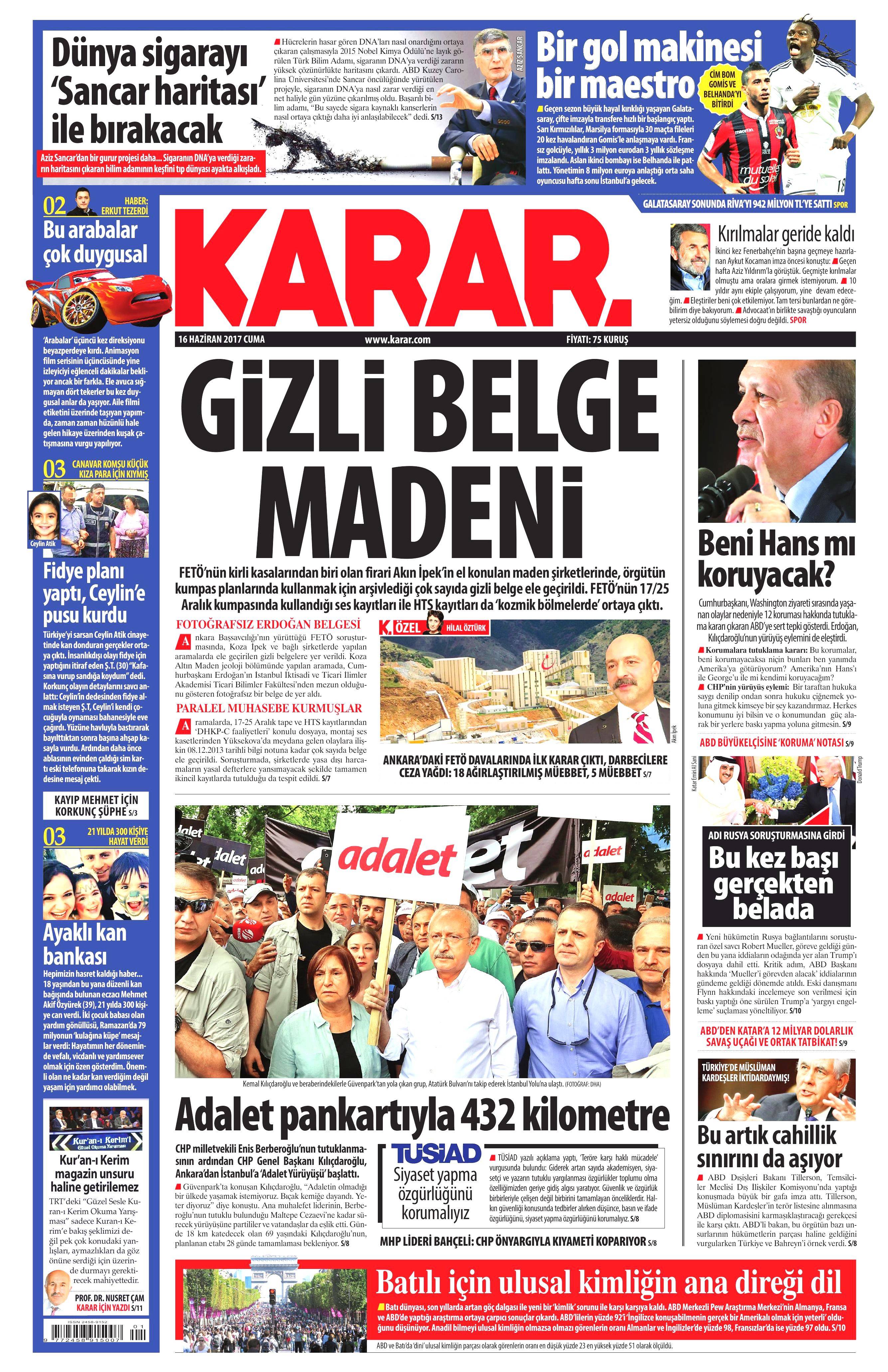 16 Haziran 2017 Cuma gazete manşetleri - 12