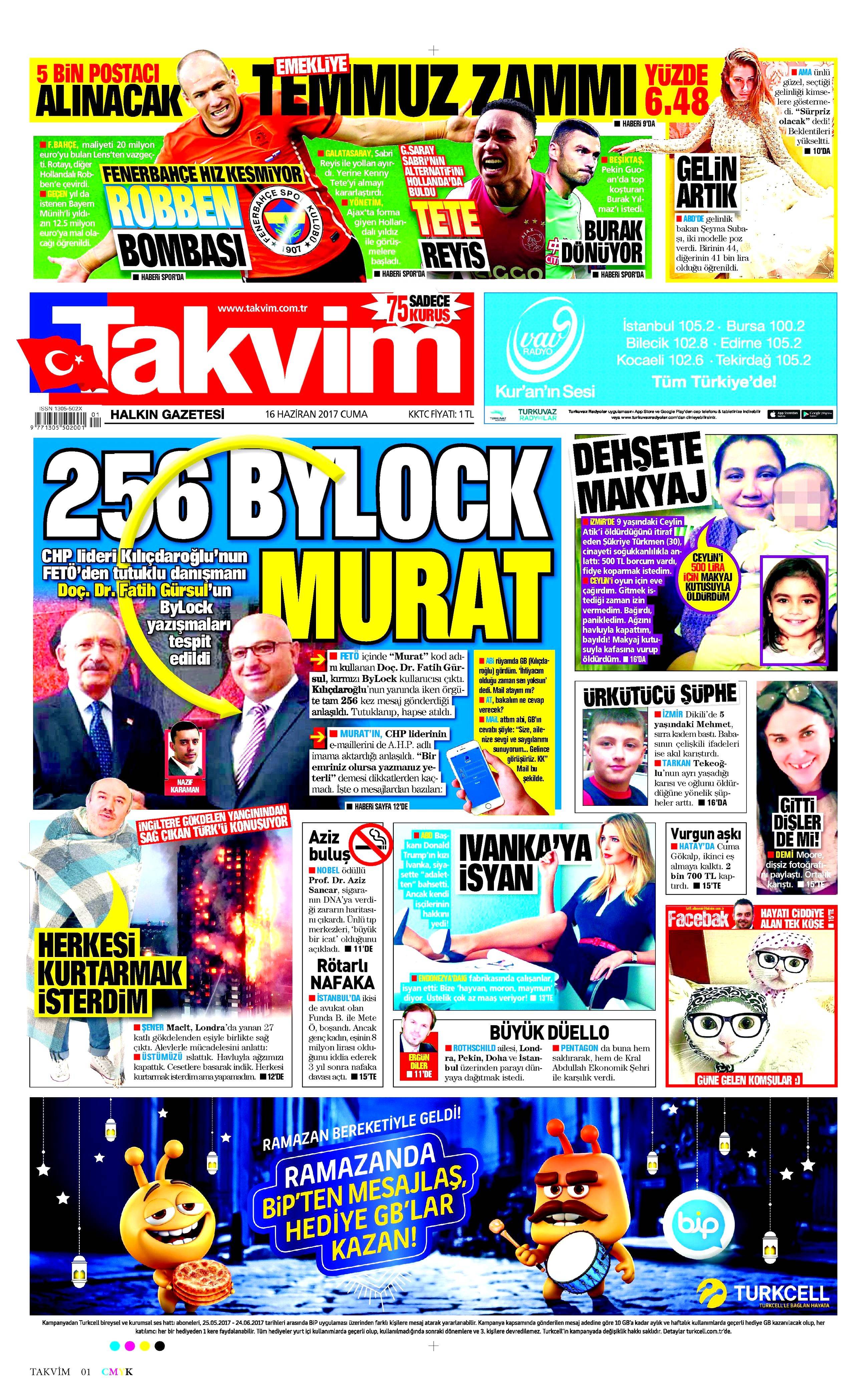 16 Haziran 2017 Cuma gazete manşetleri - 21