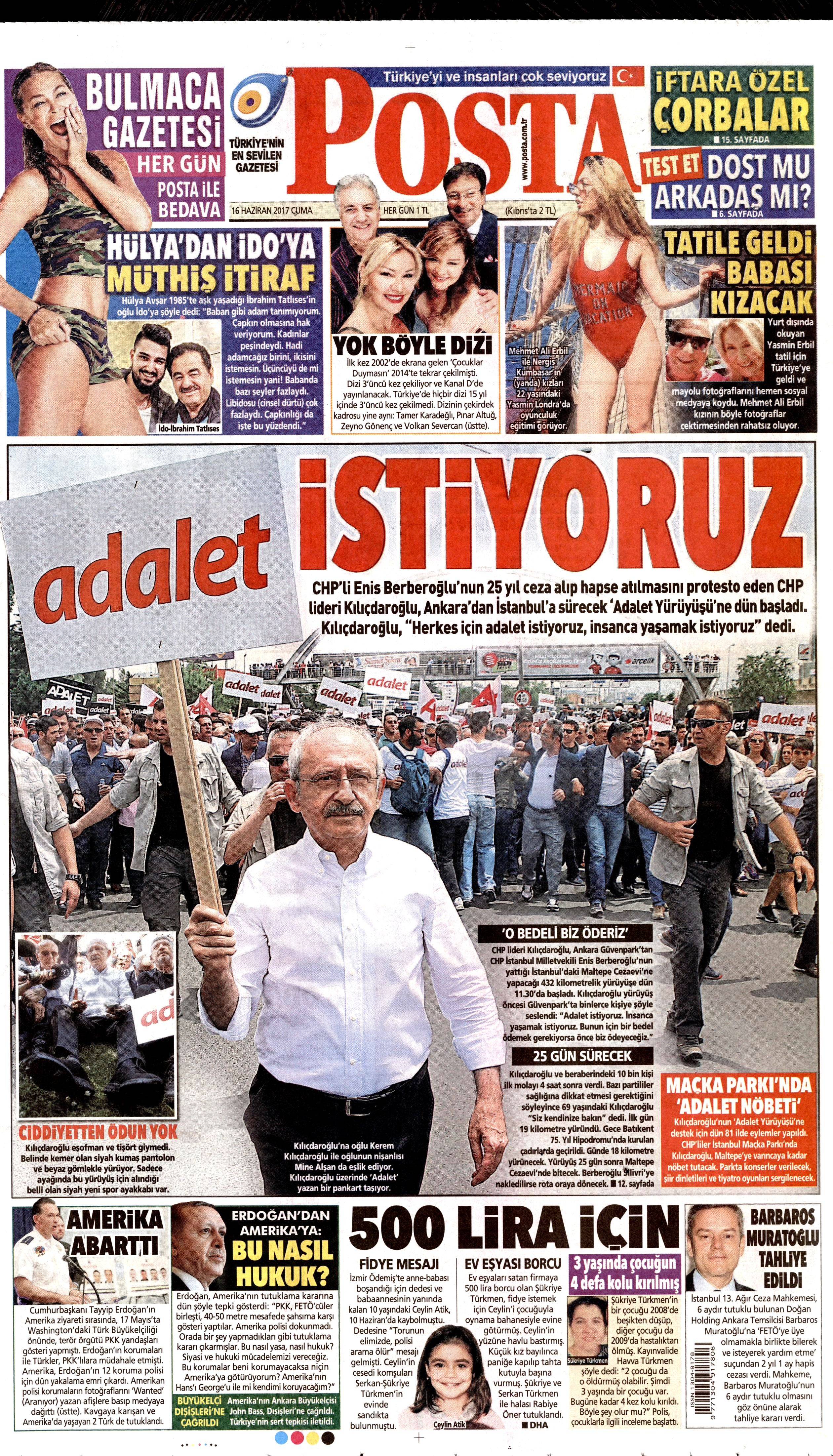 16 Haziran 2017 Cuma gazete manşetleri - 17