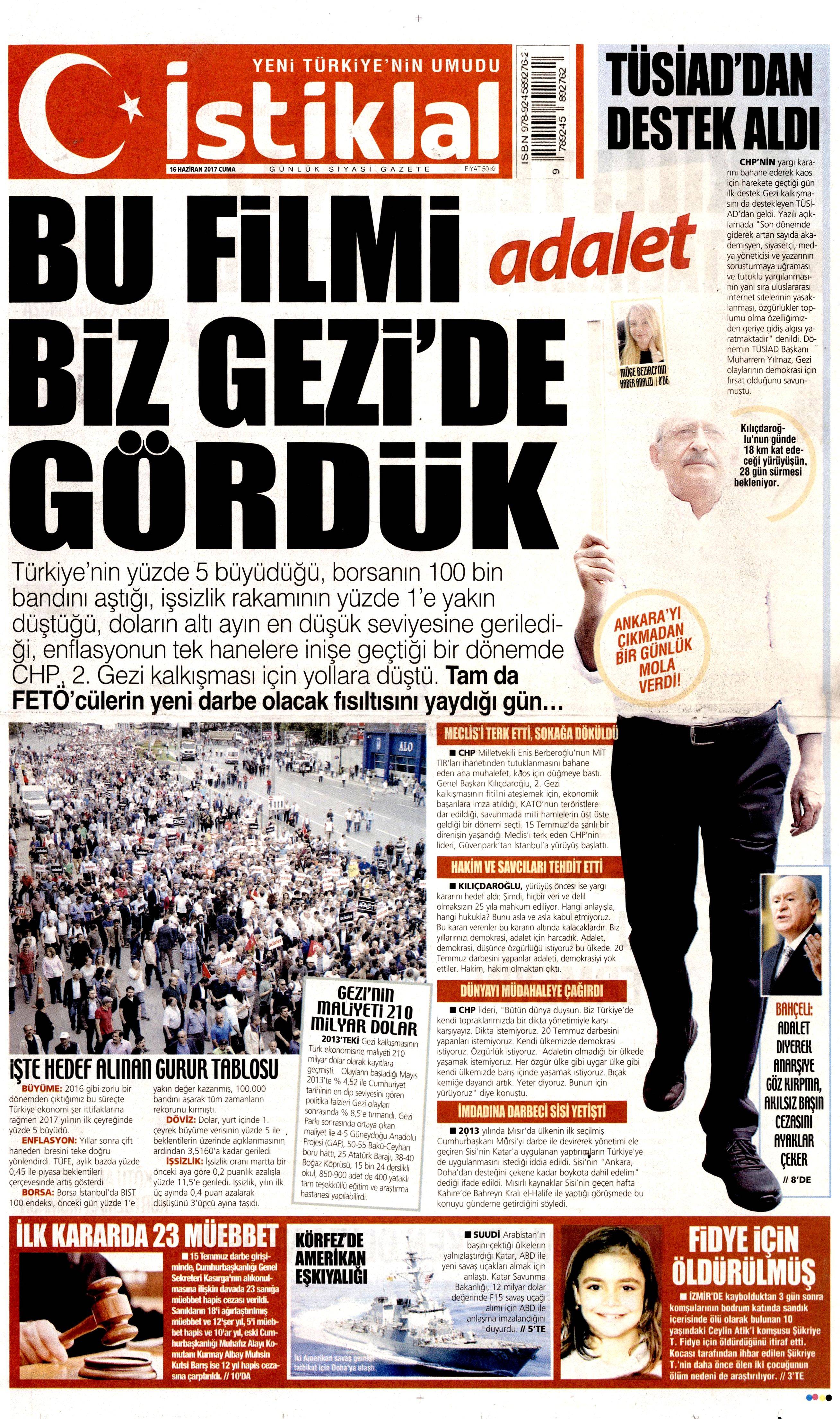 16 Haziran 2017 Cuma gazete manşetleri - 11