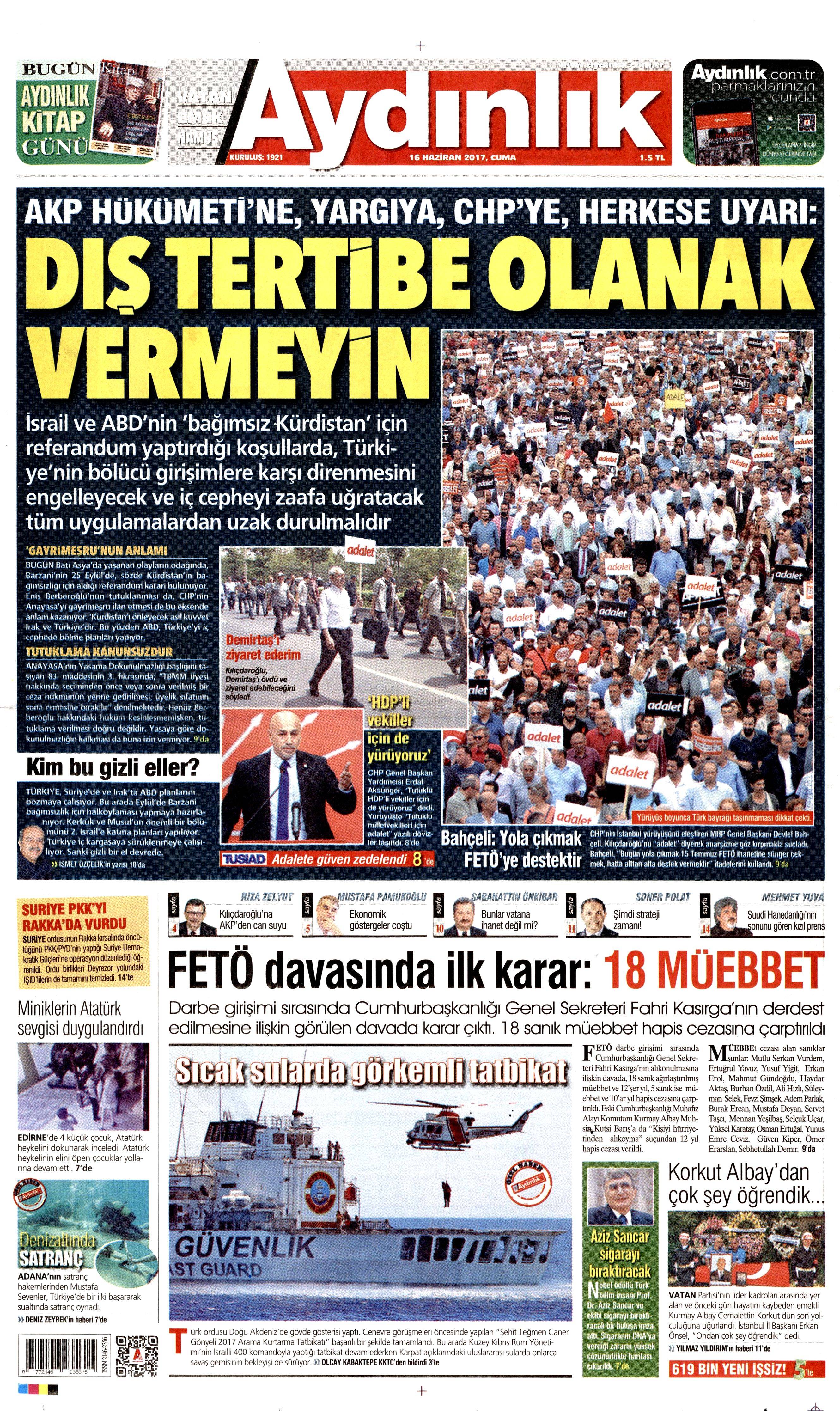 16 Haziran 2017 Cuma gazete manşetleri - 3