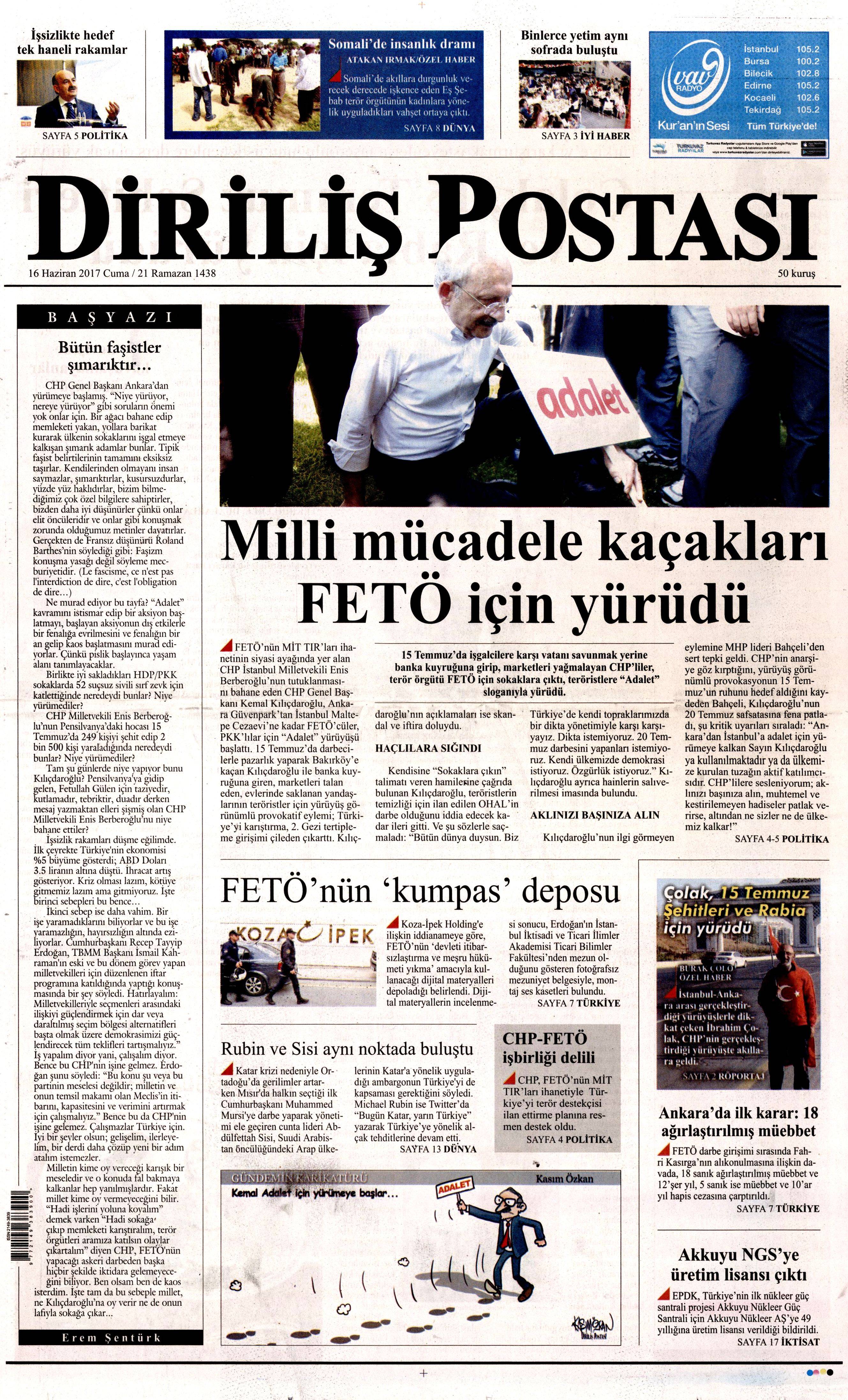16 Haziran 2017 Cuma gazete manşetleri - 7