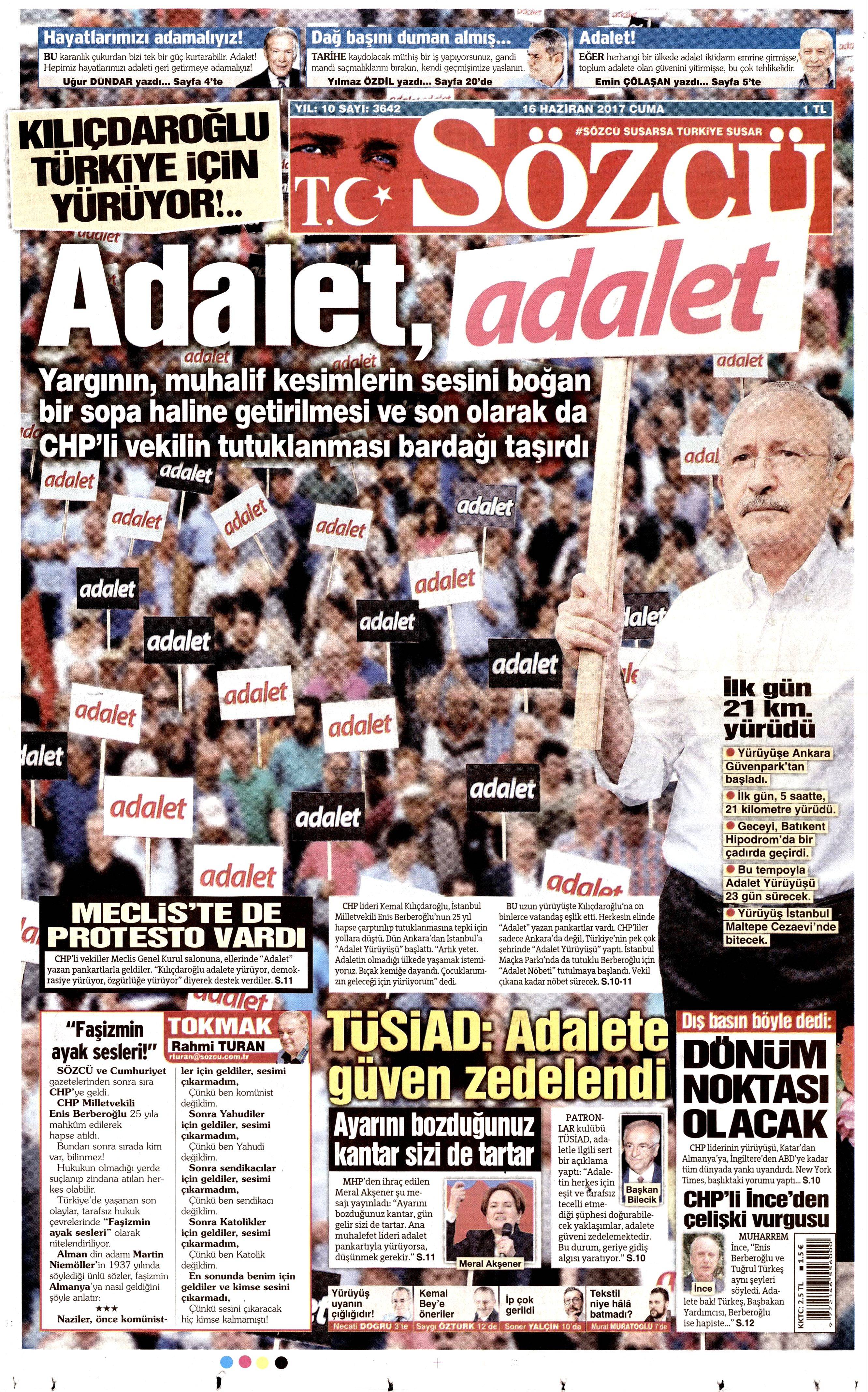 16 Haziran 2017 Cuma gazete manşetleri - 20