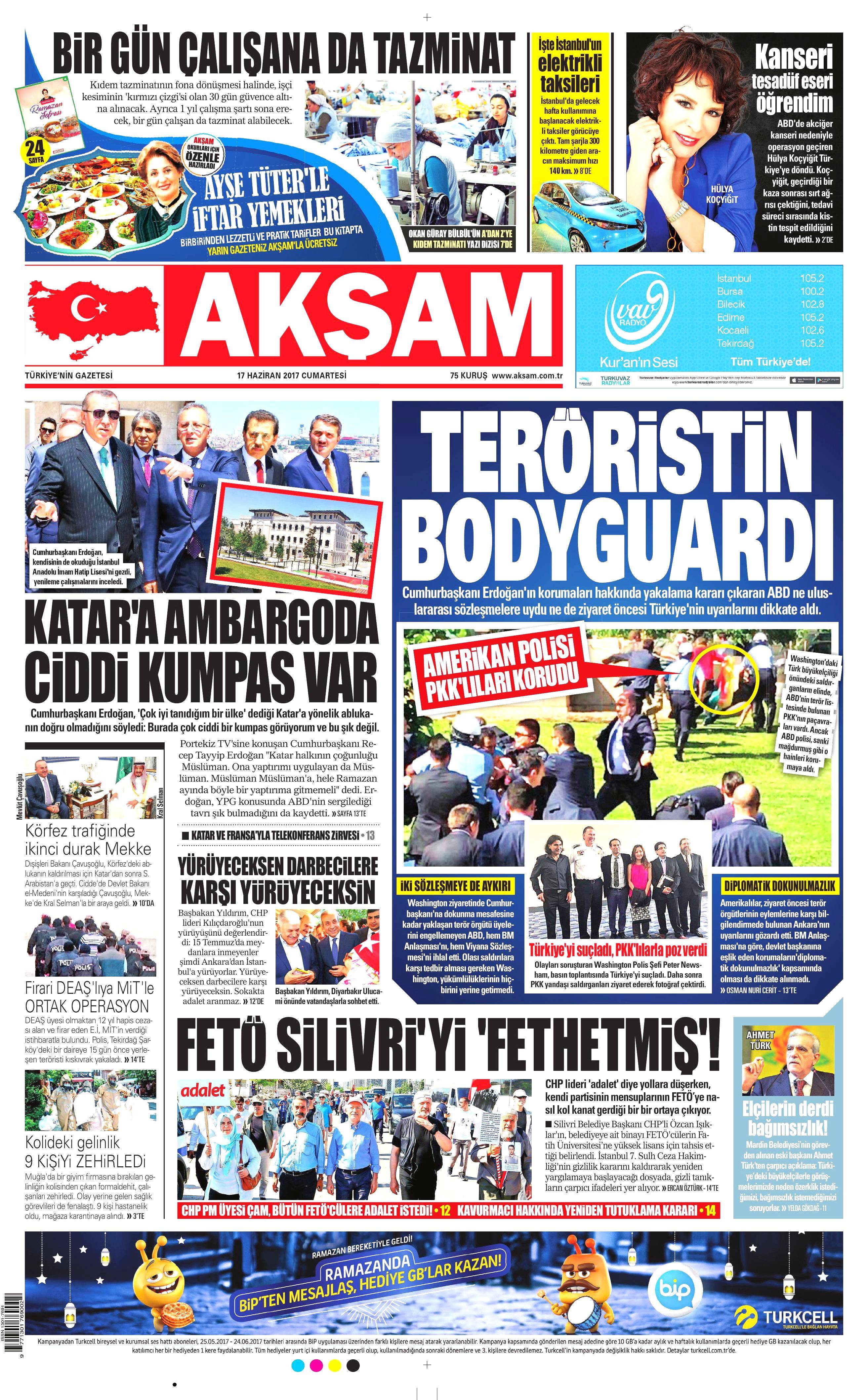 17 Haziran 2017 Cumartesi gazete manşetleri - 1