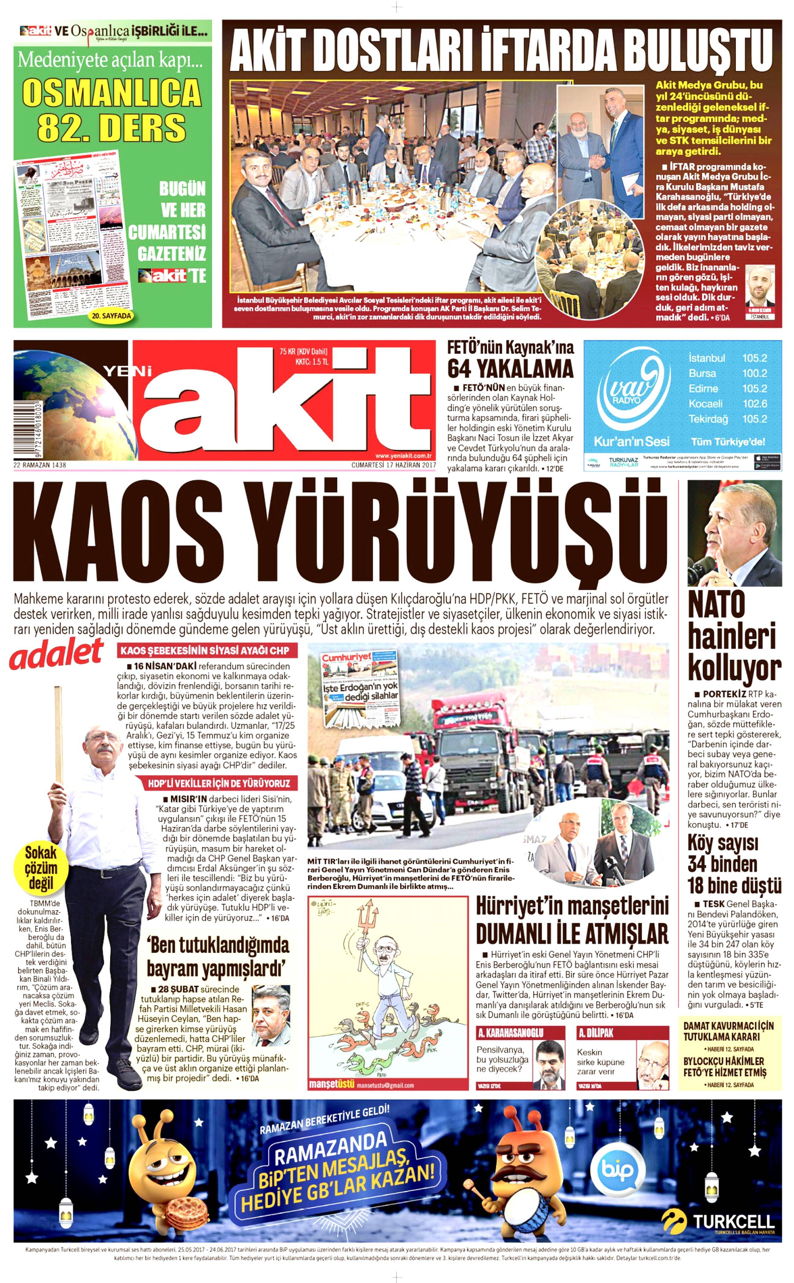 17 Haziran 2017 Cumartesi gazete manşetleri - 2