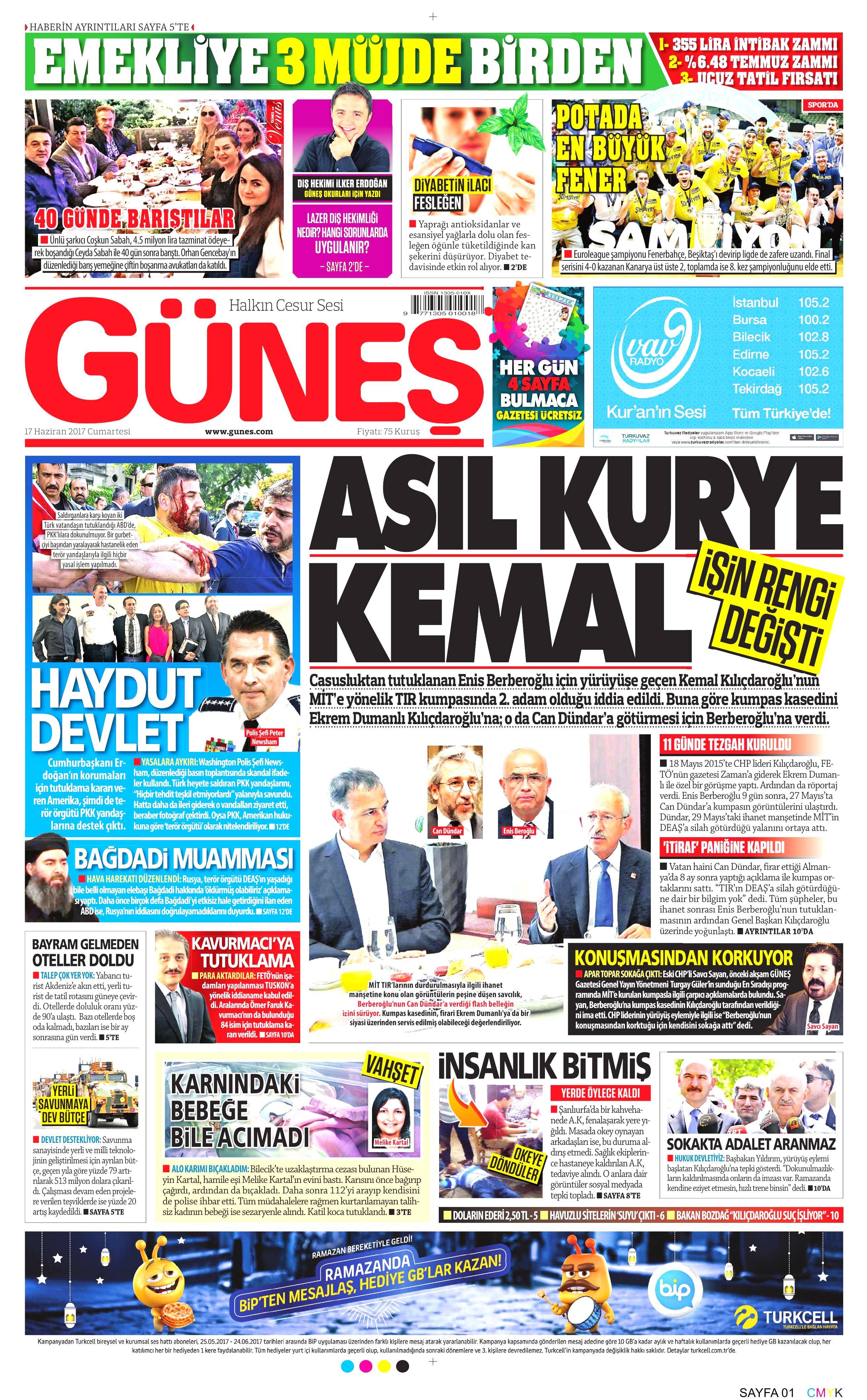17 Haziran 2017 Cumartesi gazete manşetleri - 8