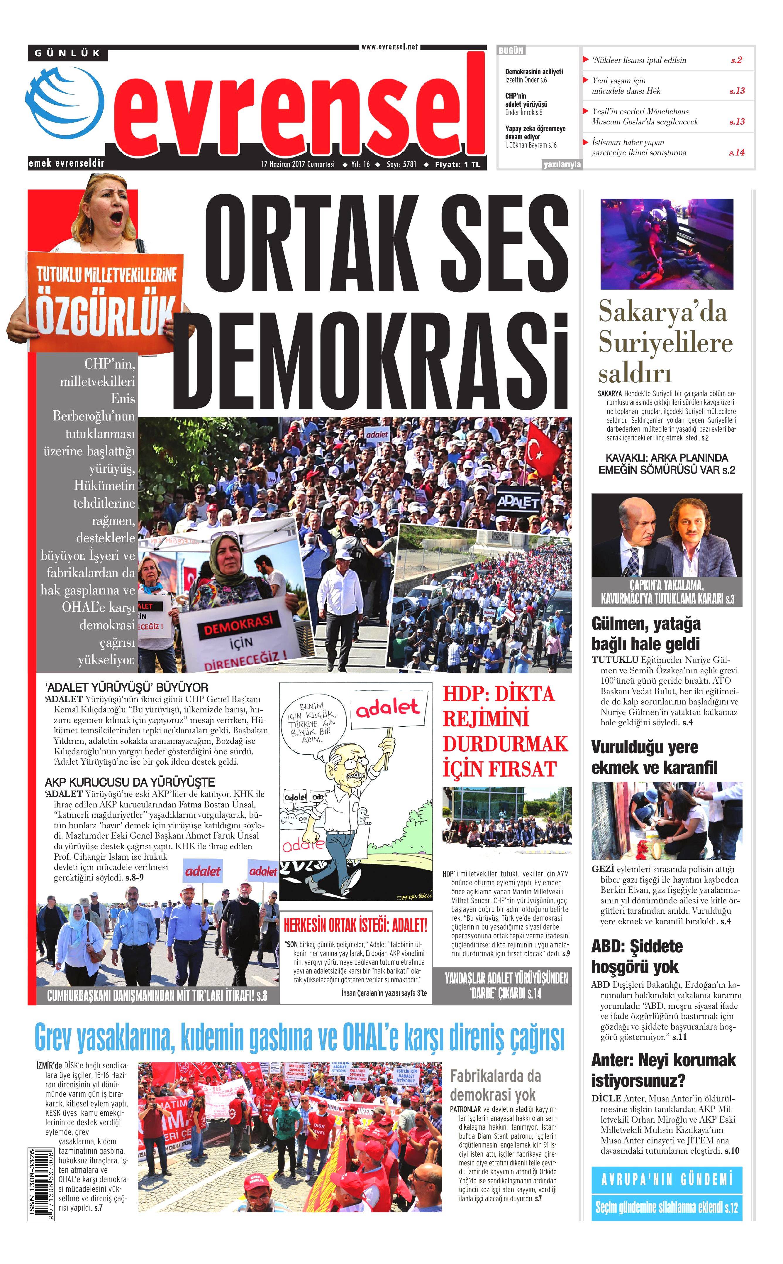 17 Haziran 2017 Cumartesi gazete manşetleri - 7