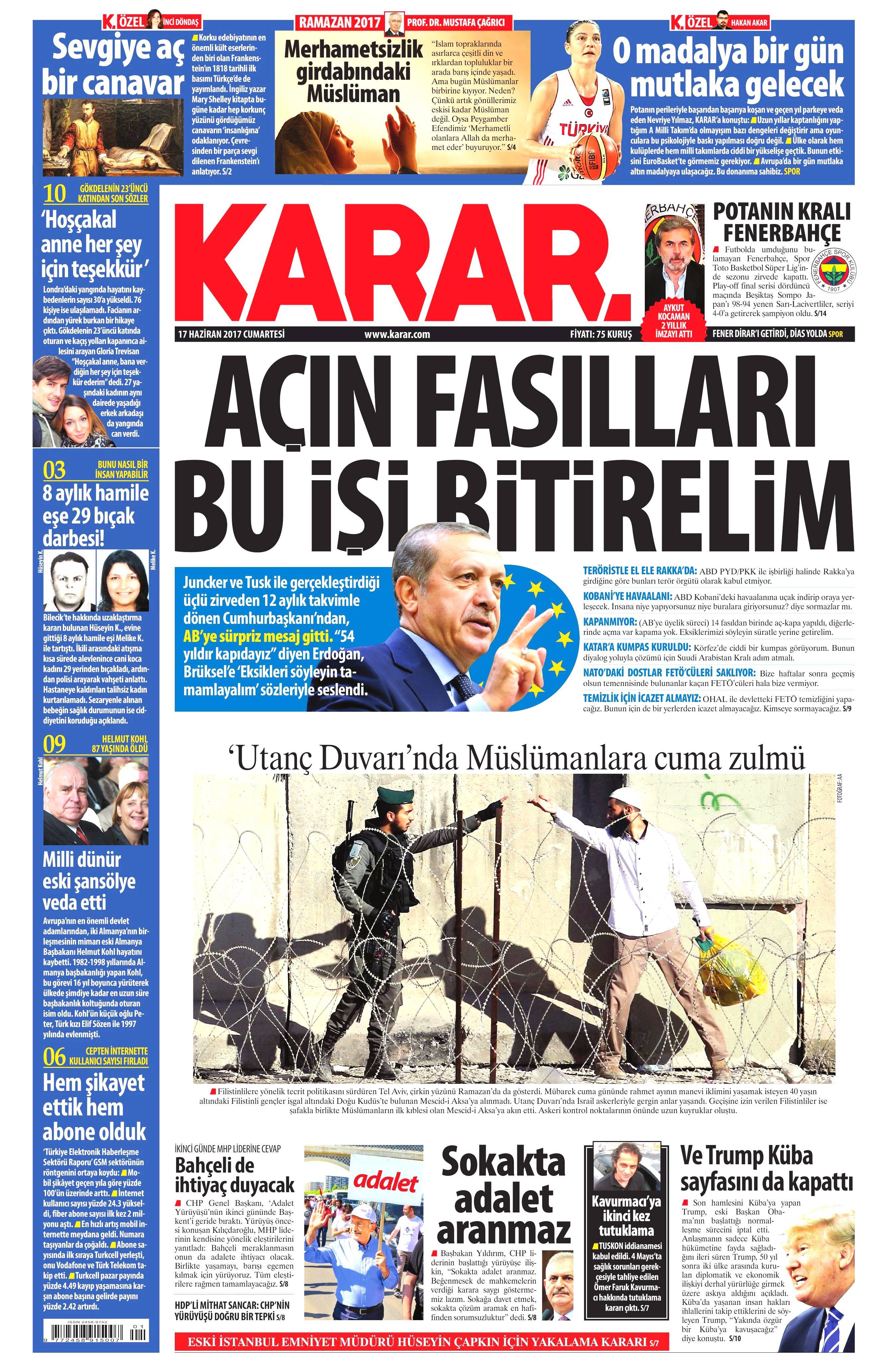 17 Haziran 2017 Cumartesi gazete manşetleri - 12