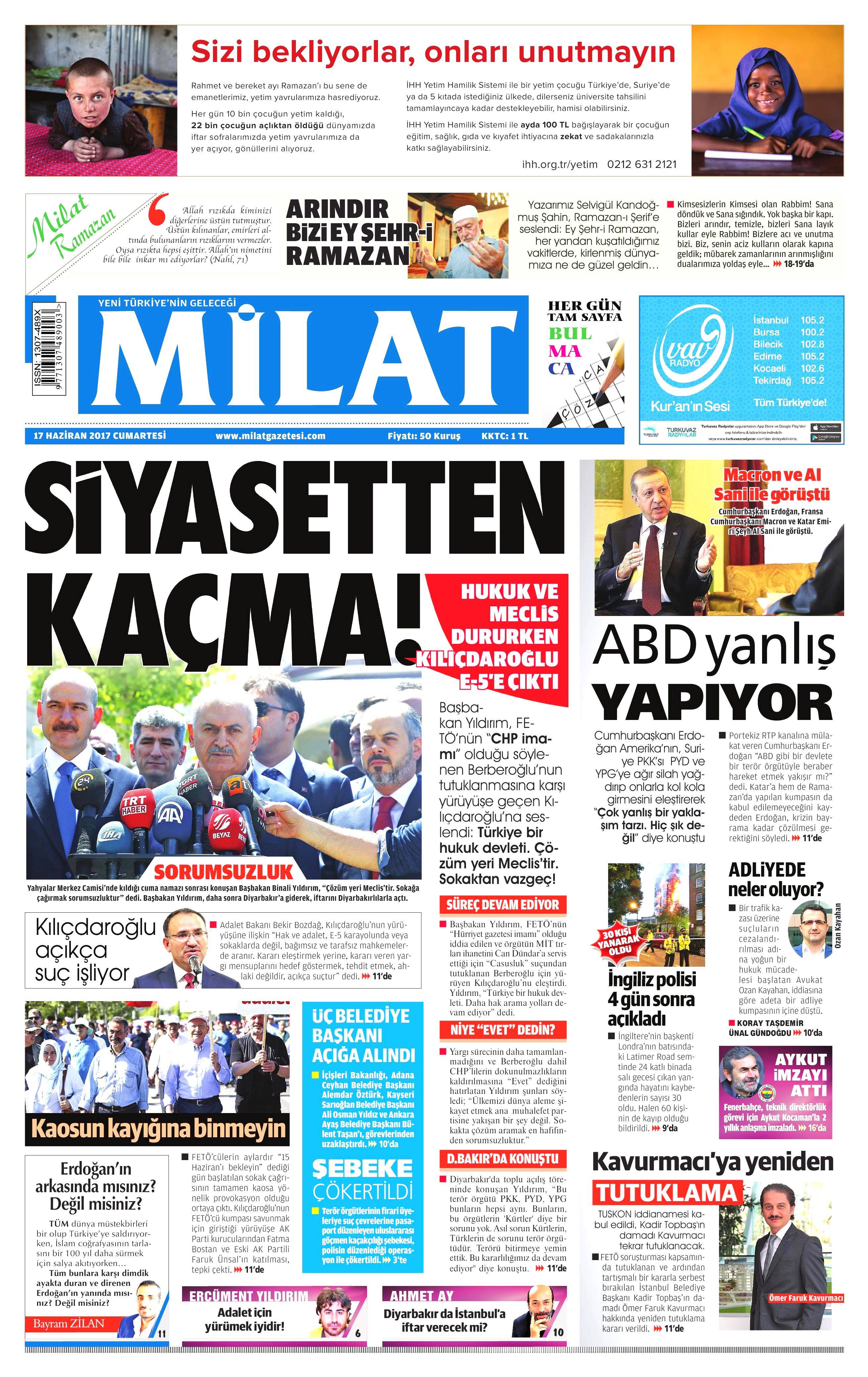 17 Haziran 2017 Cumartesi gazete manşetleri - 13