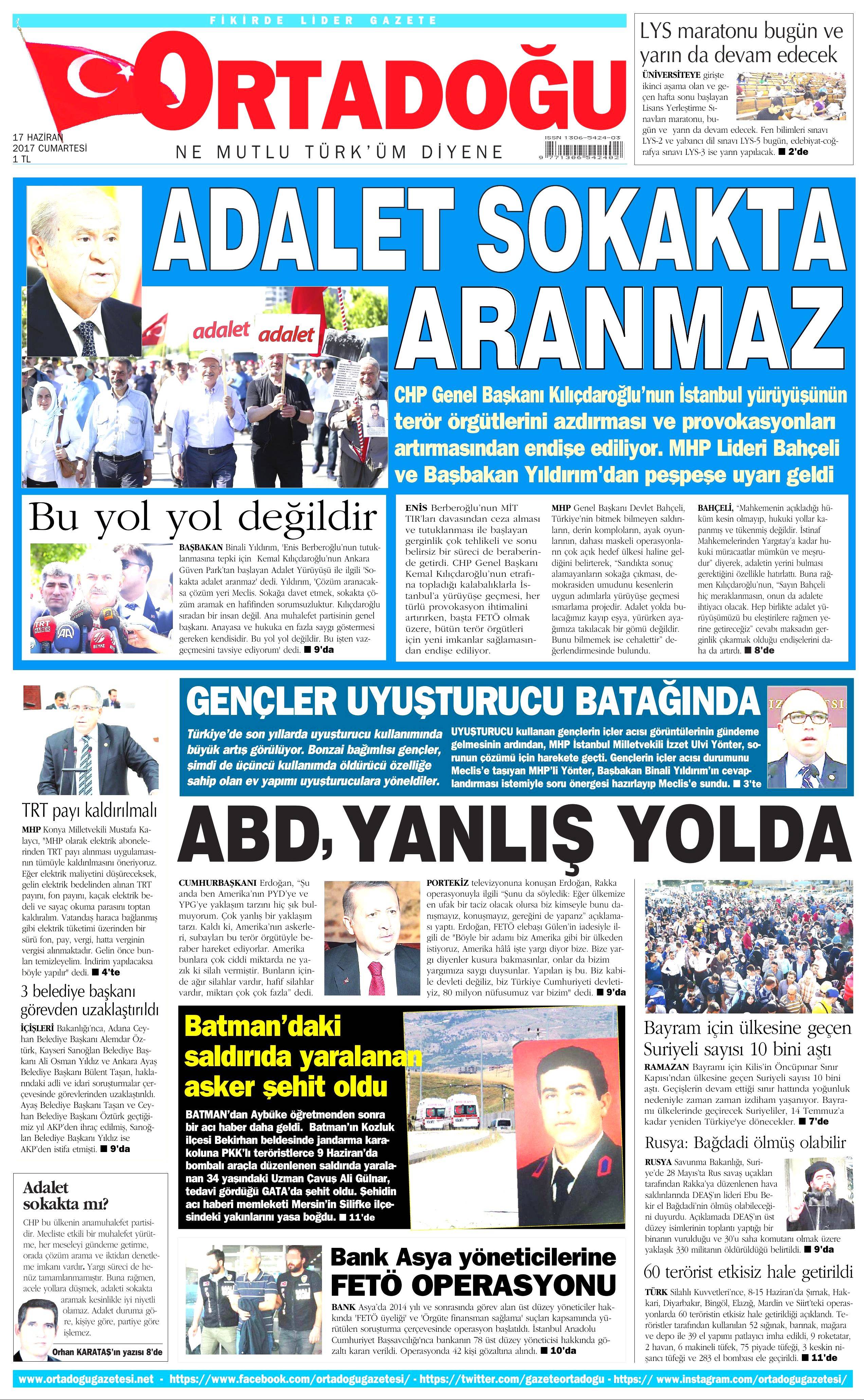 17 Haziran 2017 Cumartesi gazete manşetleri - 15