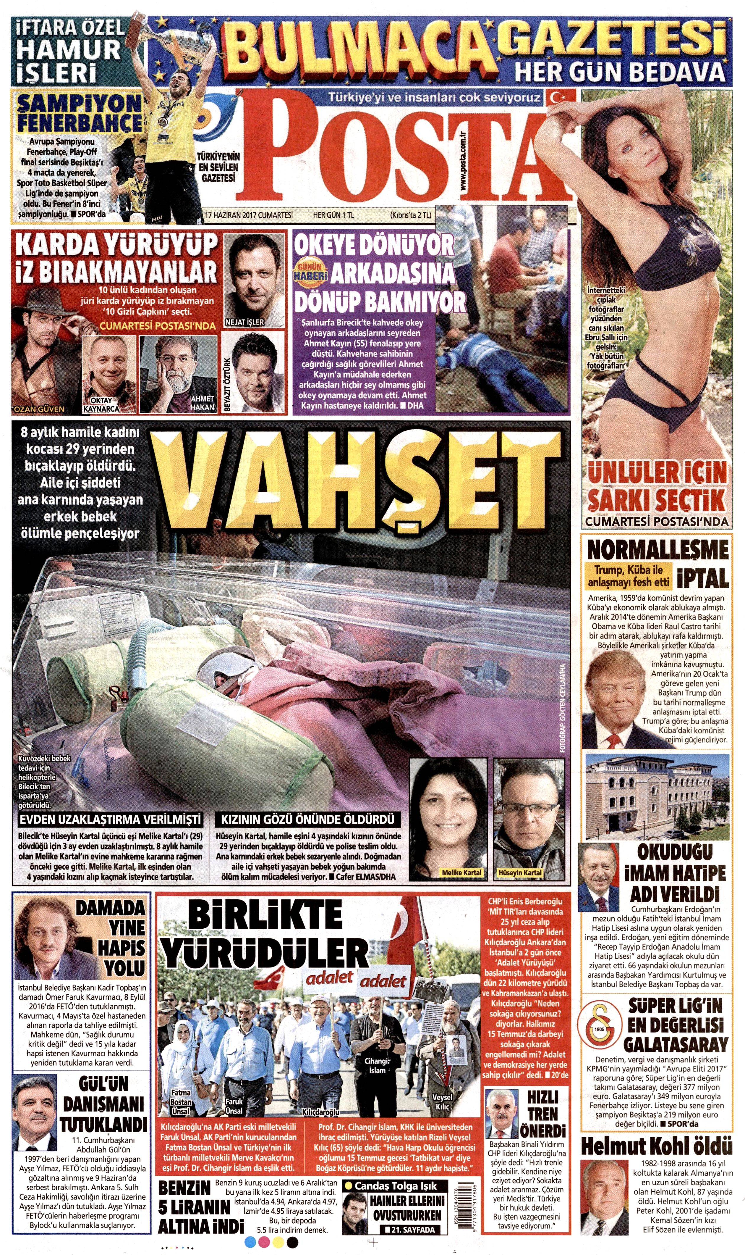 17 Haziran 2017 Cumartesi gazete manşetleri - 16
