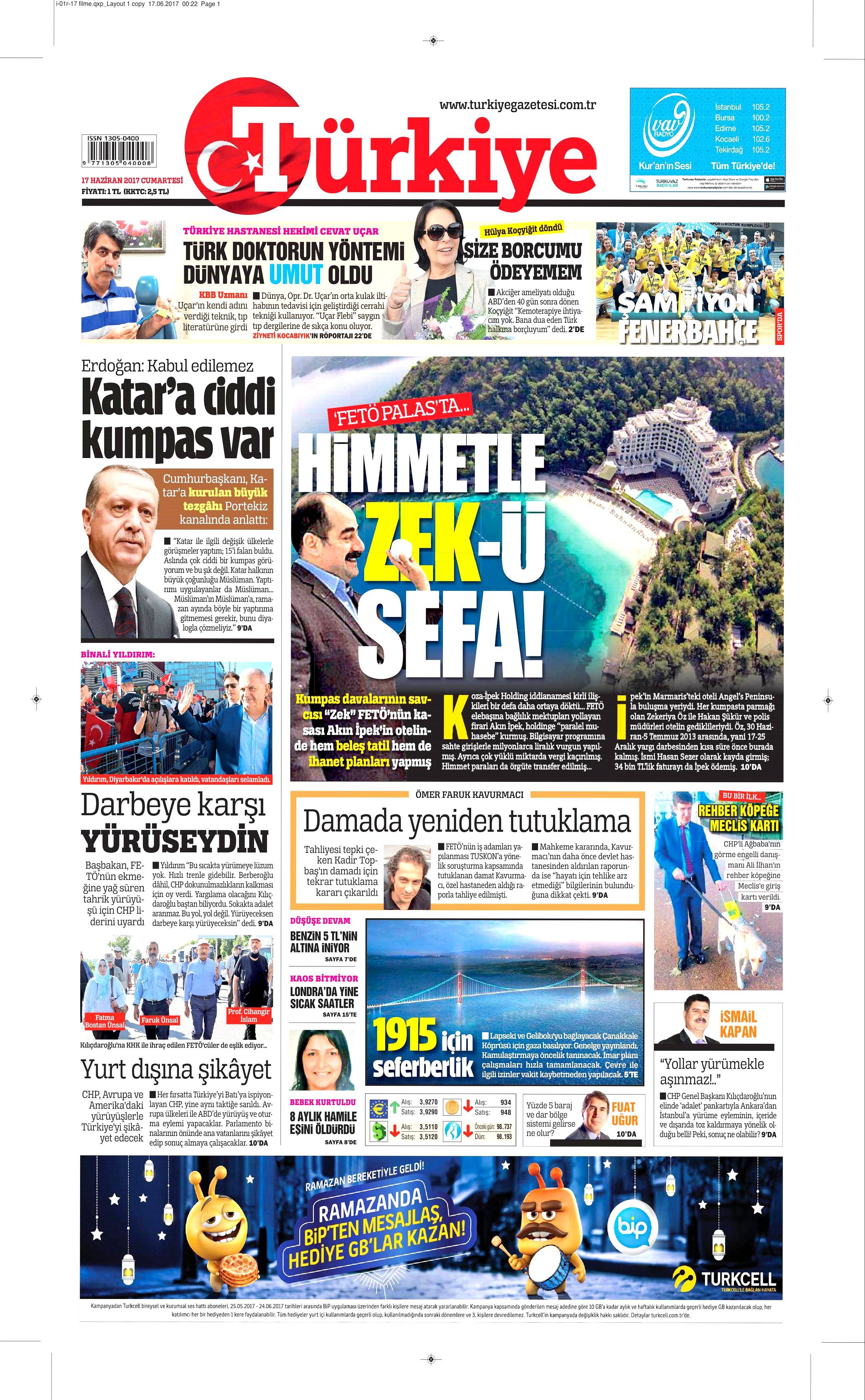 17 Haziran 2017 Cumartesi gazete manşetleri - 21