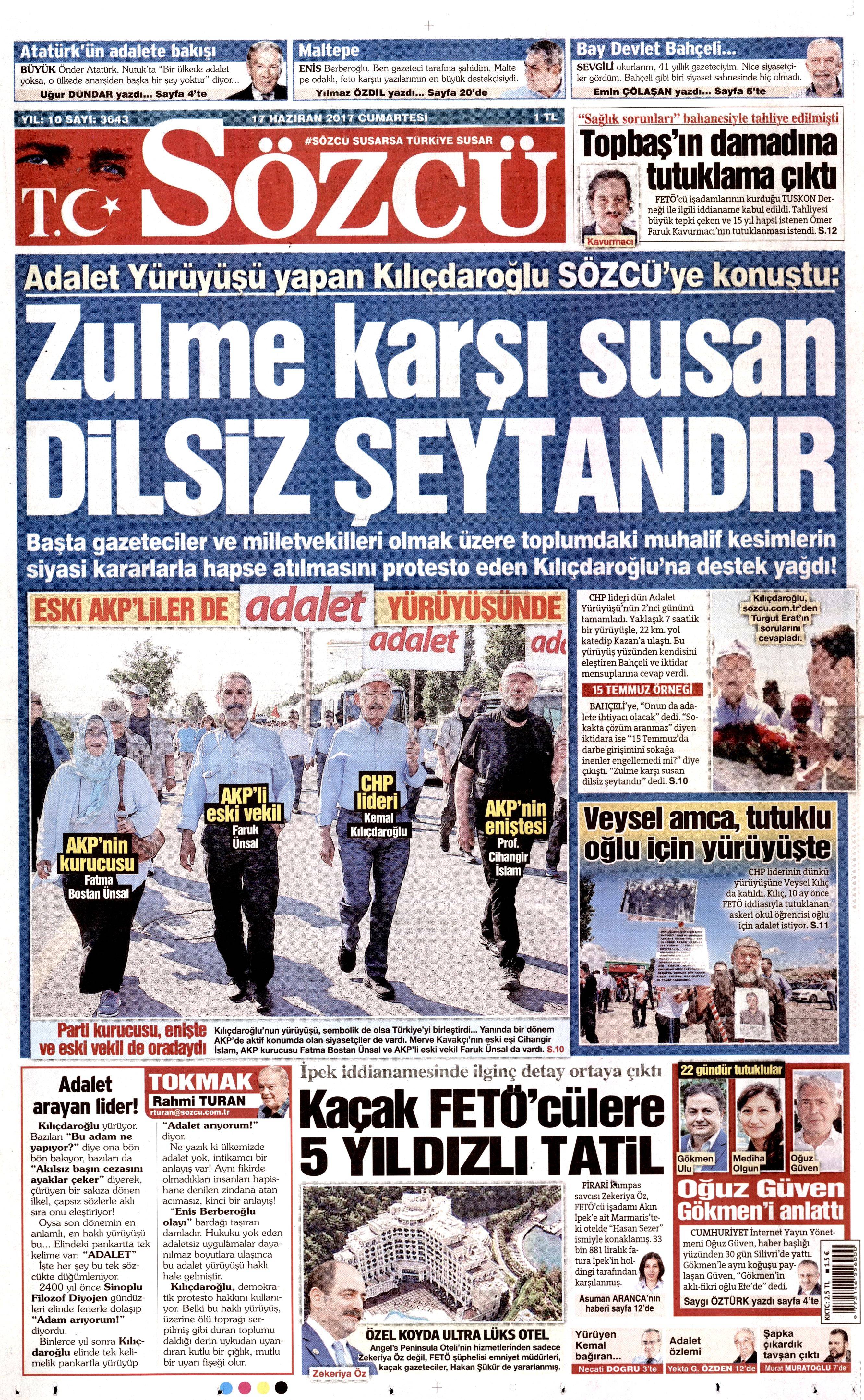 17 Haziran 2017 Cumartesi gazete manşetleri - 19