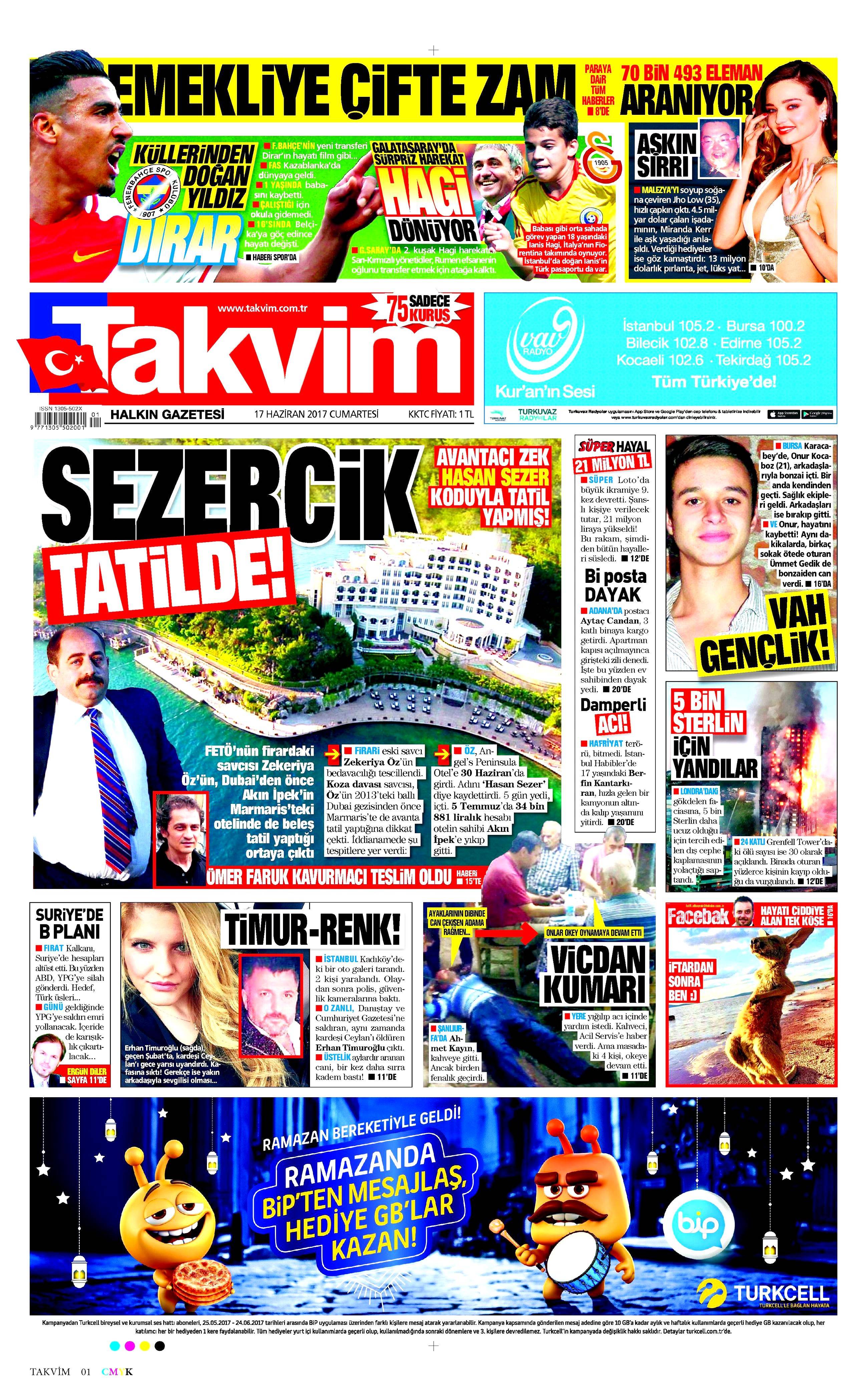 17 Haziran 2017 Cumartesi gazete manşetleri - 20