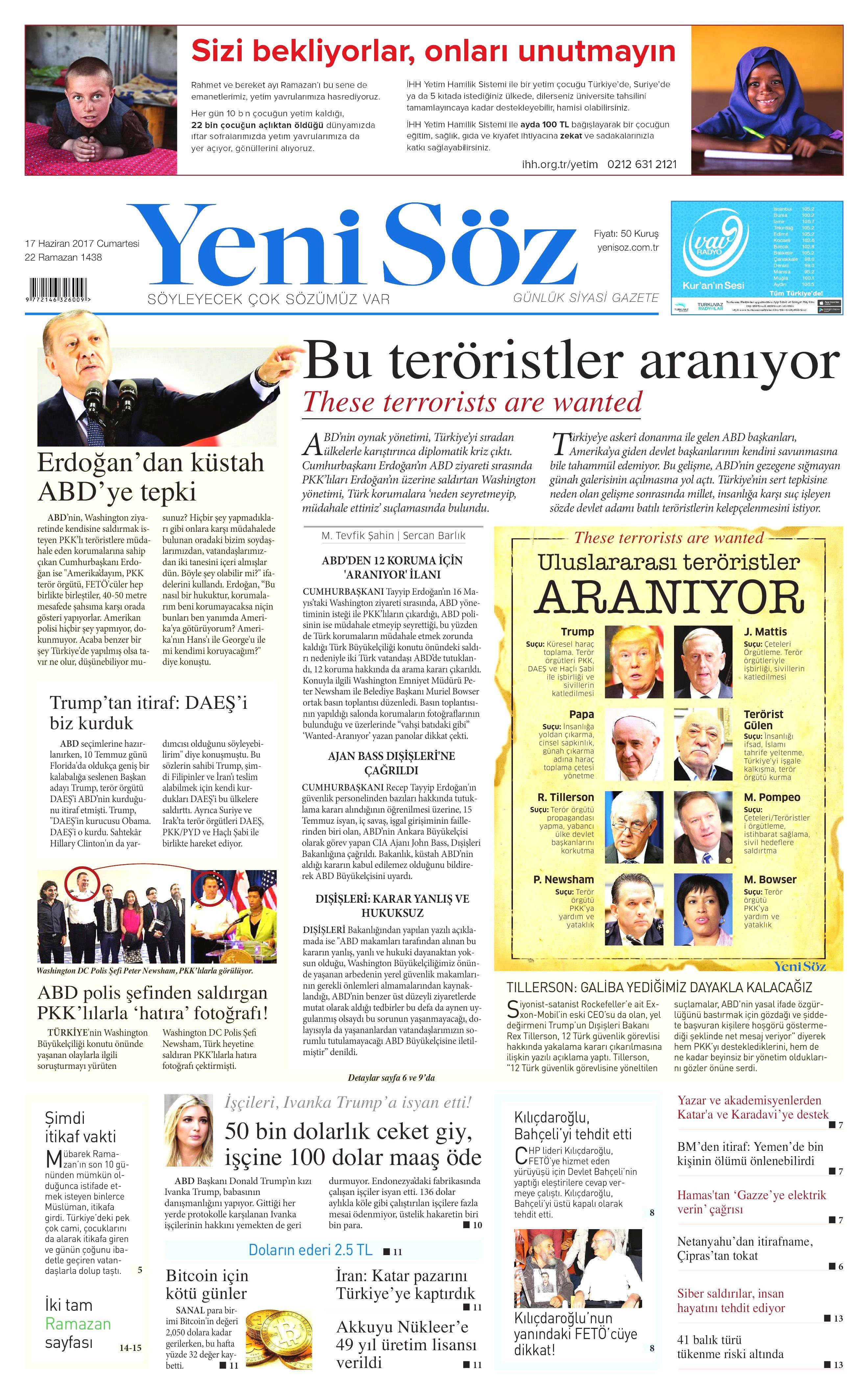 17 Haziran 2017 Cumartesi gazete manşetleri - 27