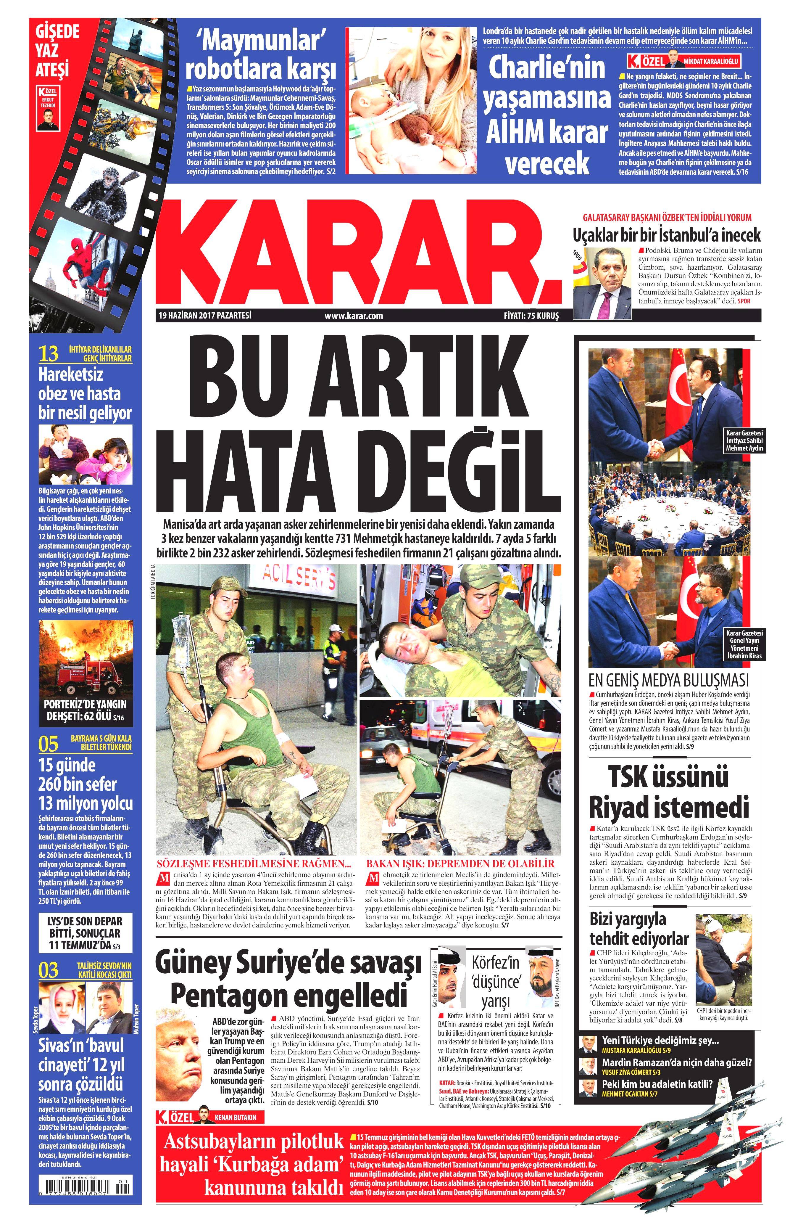 19 Haziran 2017 Pazartesi gazete manşetleri - 12