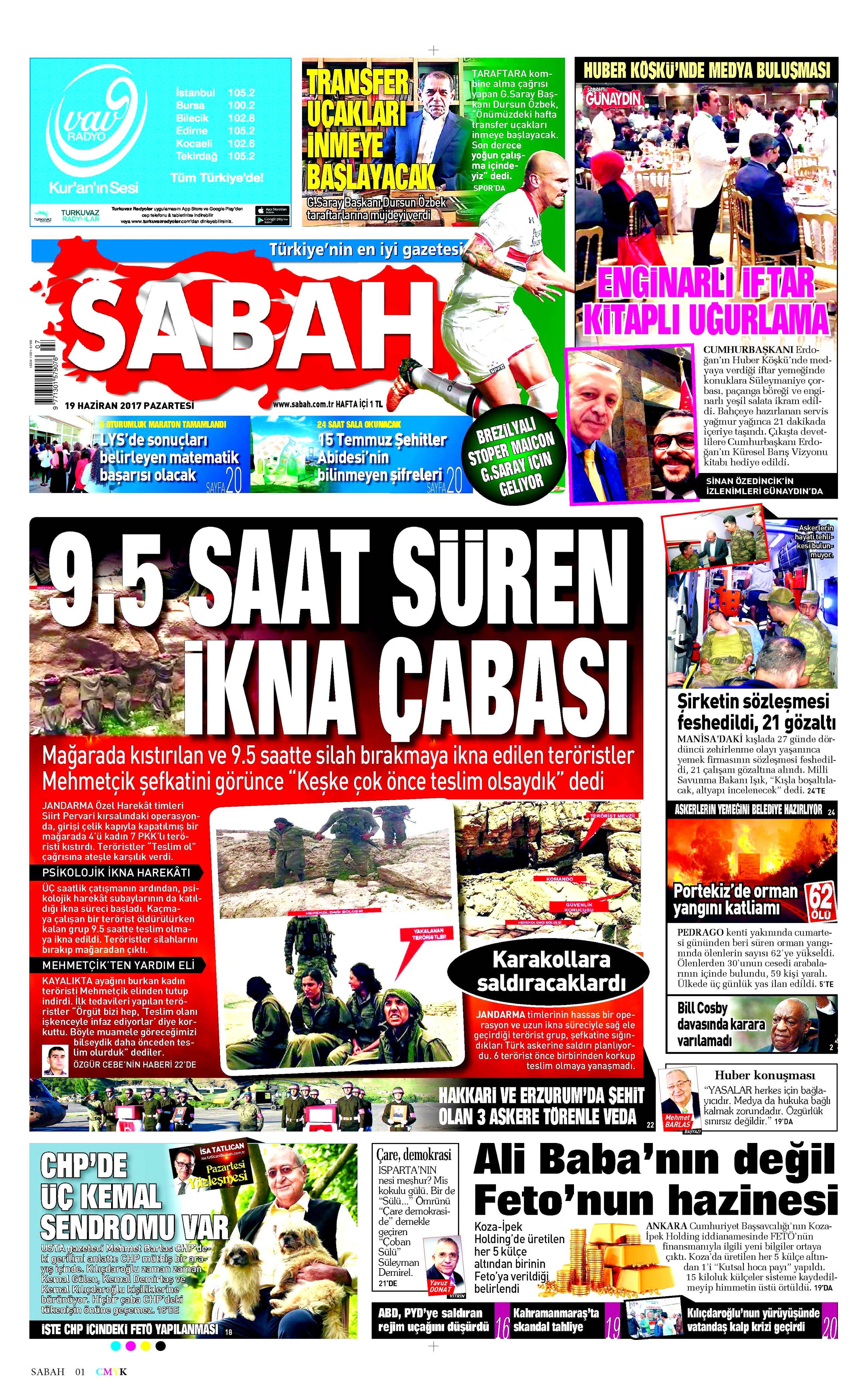 19 Haziran 2017 Pazartesi gazete manşetleri - 18