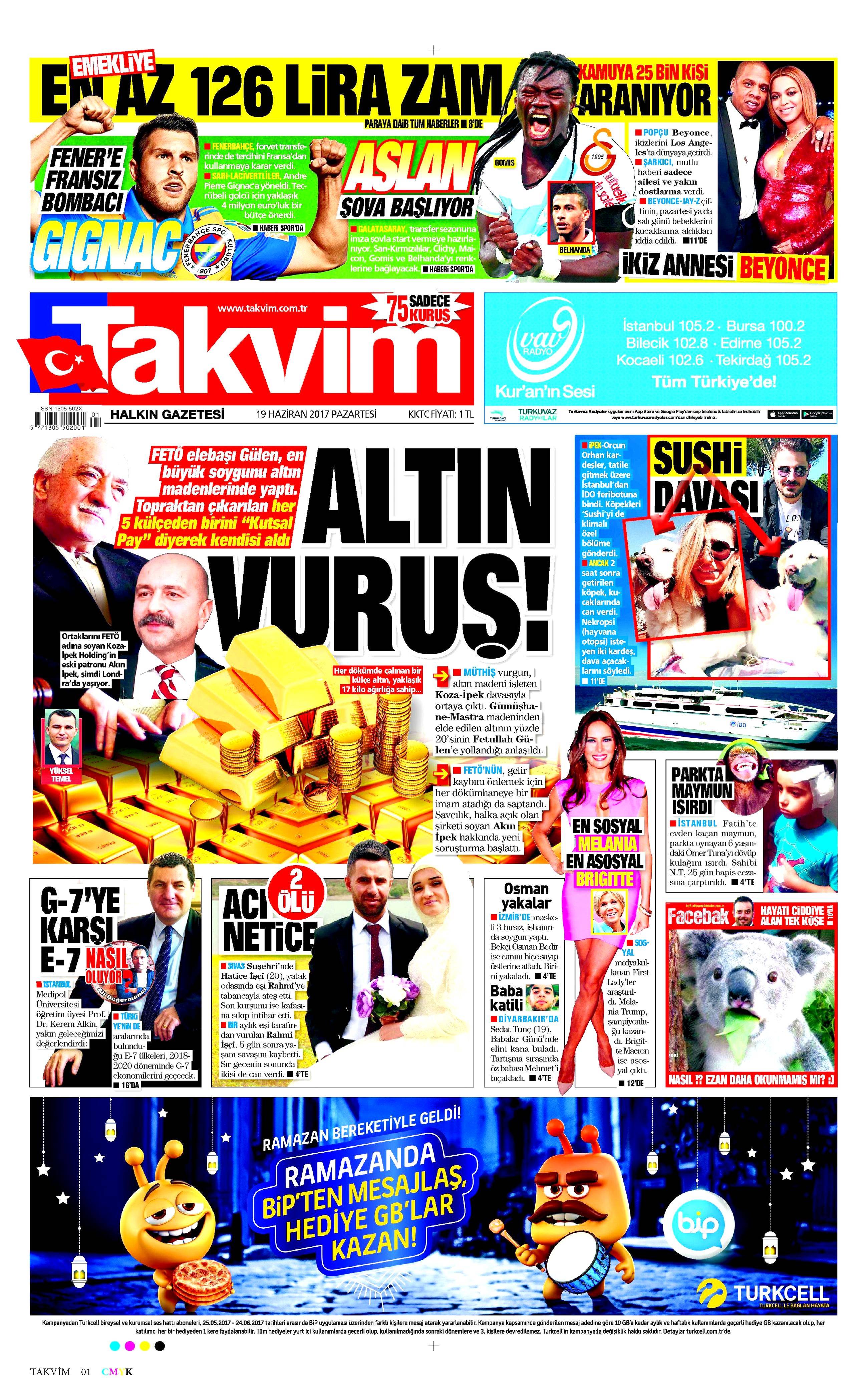 19 Haziran 2017 Pazartesi gazete manşetleri - 21