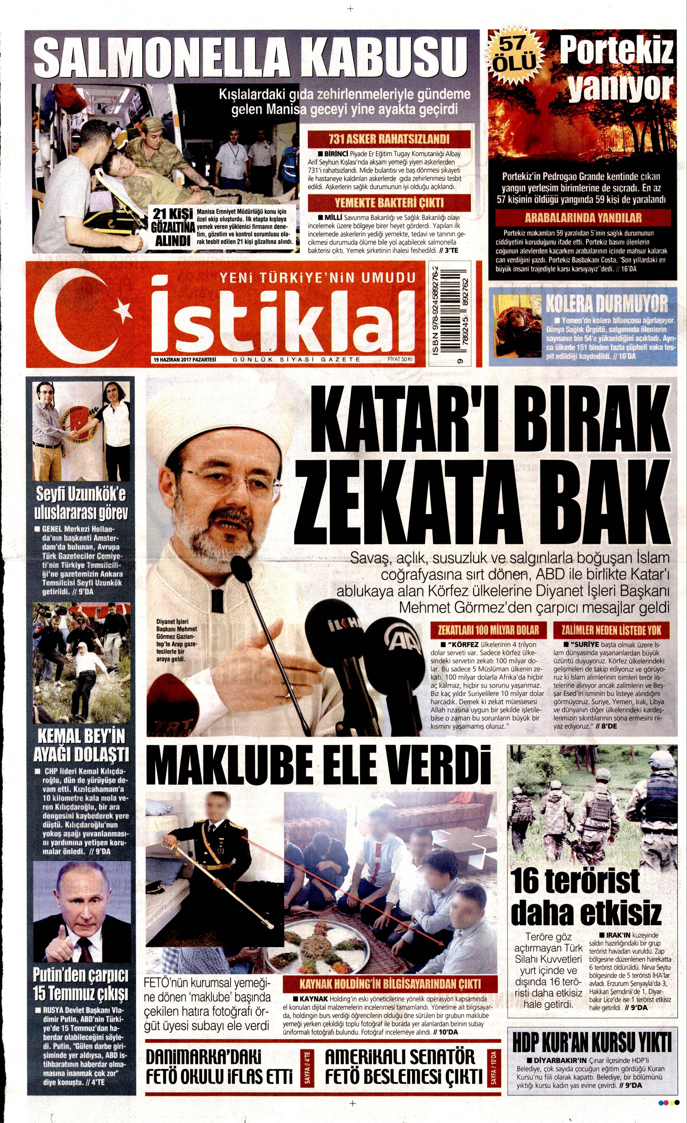 19 Haziran 2017 Pazartesi gazete manşetleri - 11