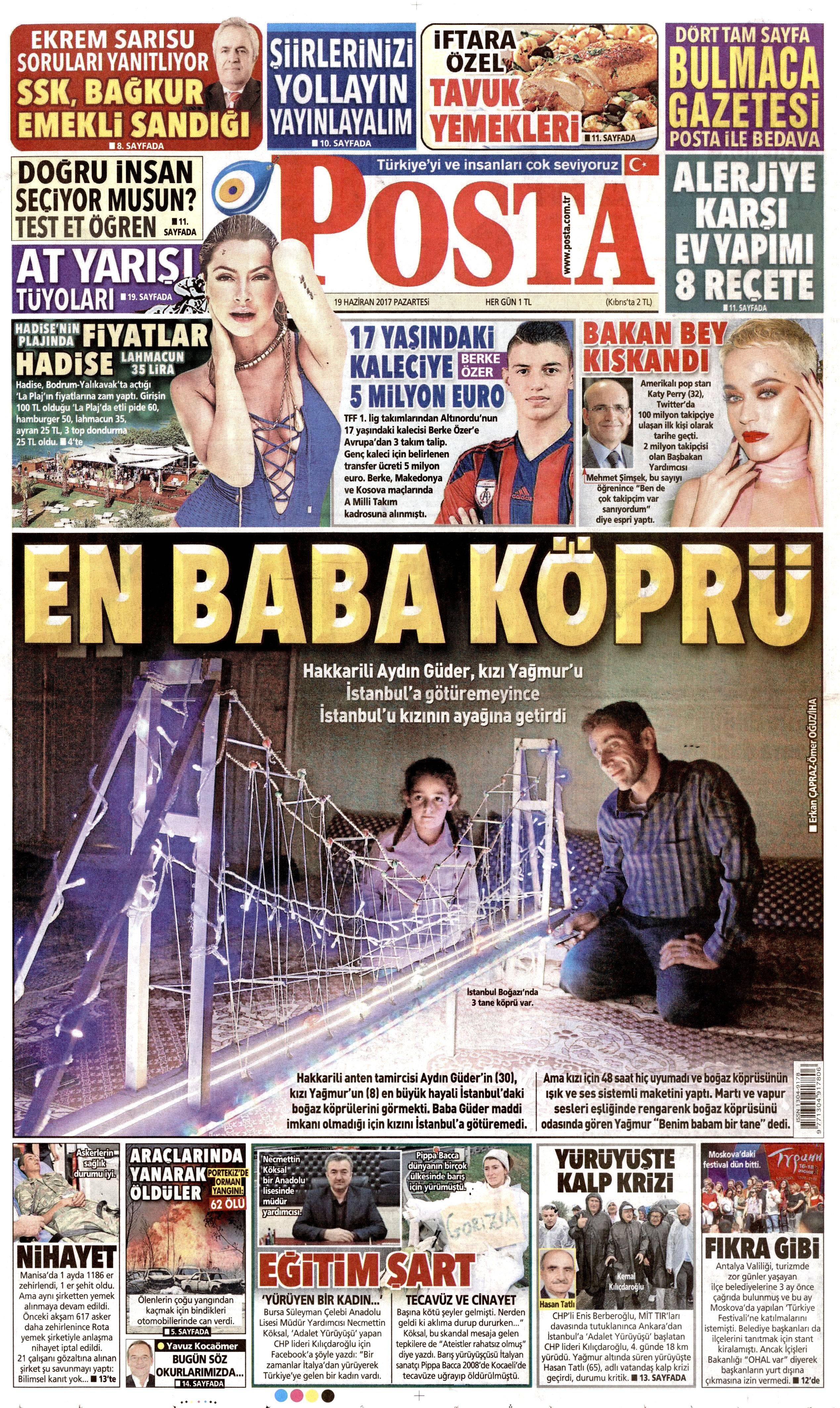 19 Haziran 2017 Pazartesi gazete manşetleri - 17