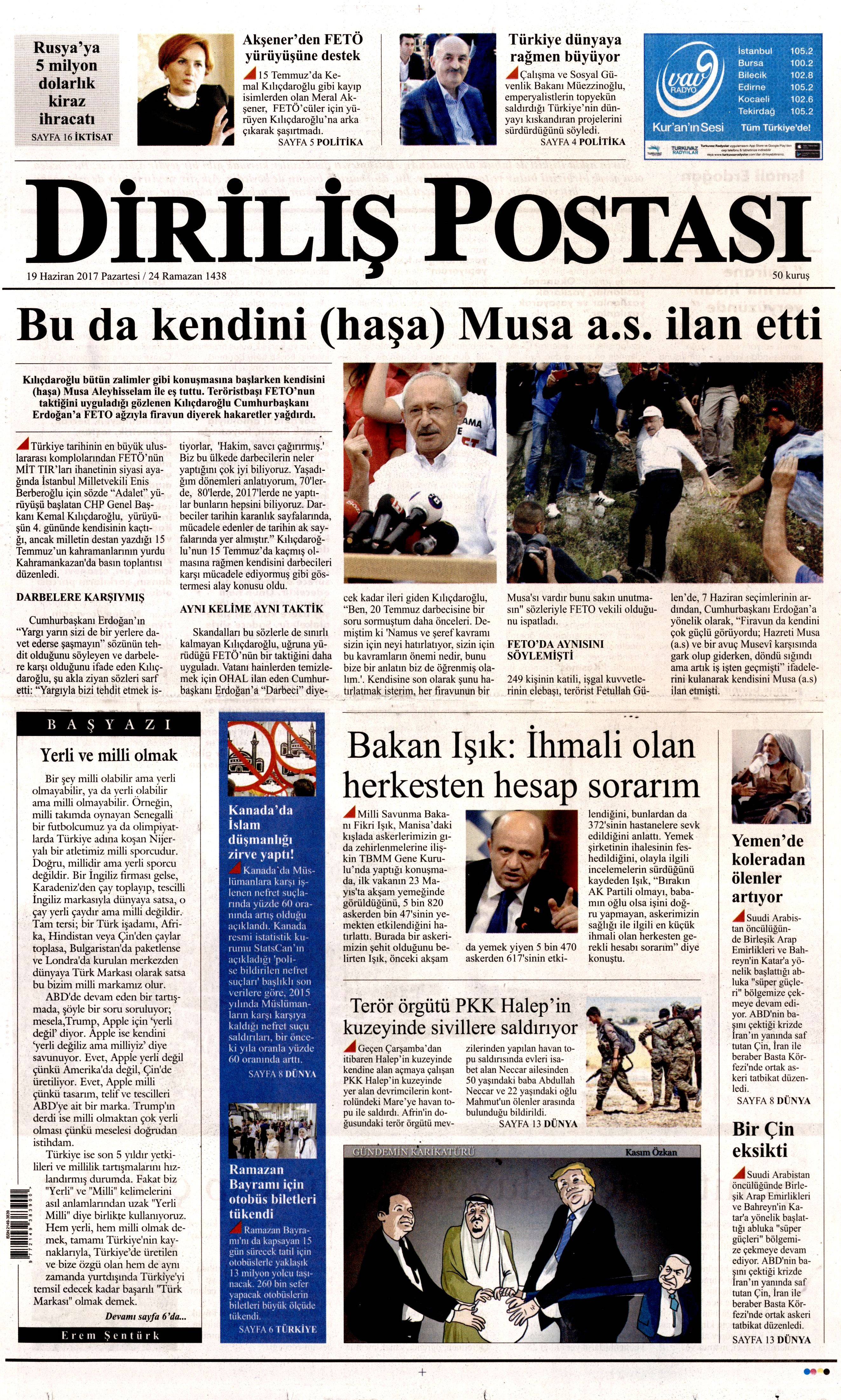 19 Haziran 2017 Pazartesi gazete manşetleri - 6