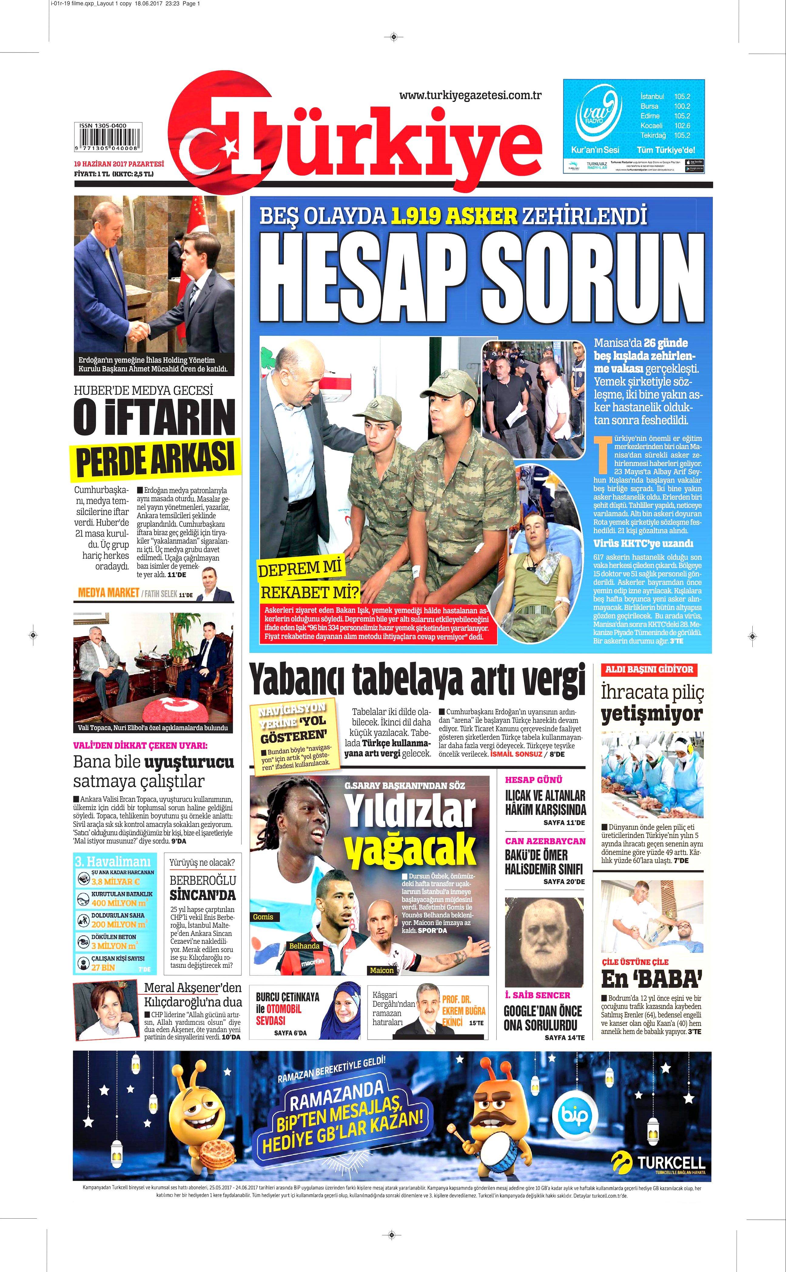 19 Haziran 2017 Pazartesi gazete manşetleri - 22