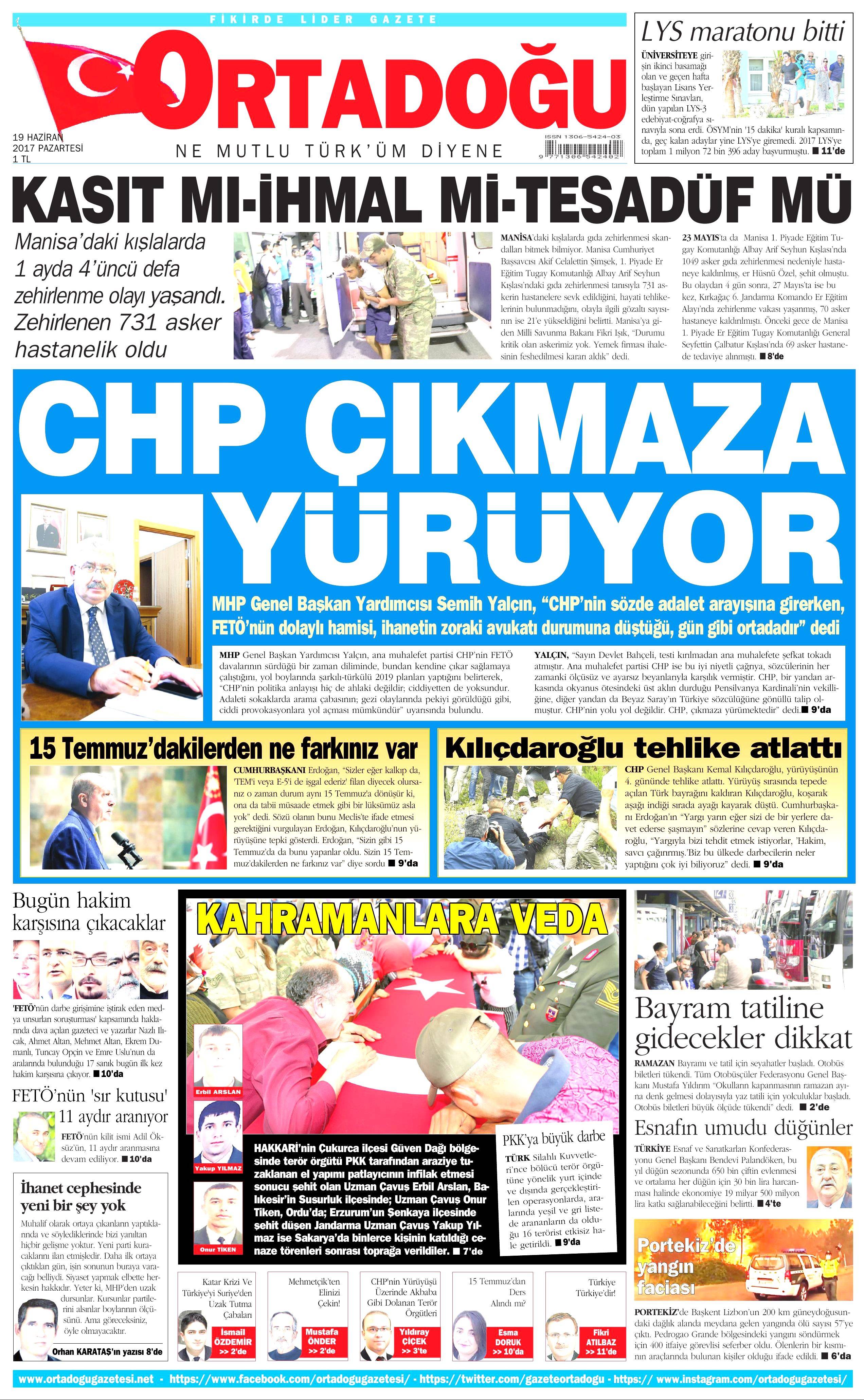 19 Haziran 2017 Pazartesi gazete manşetleri - 16