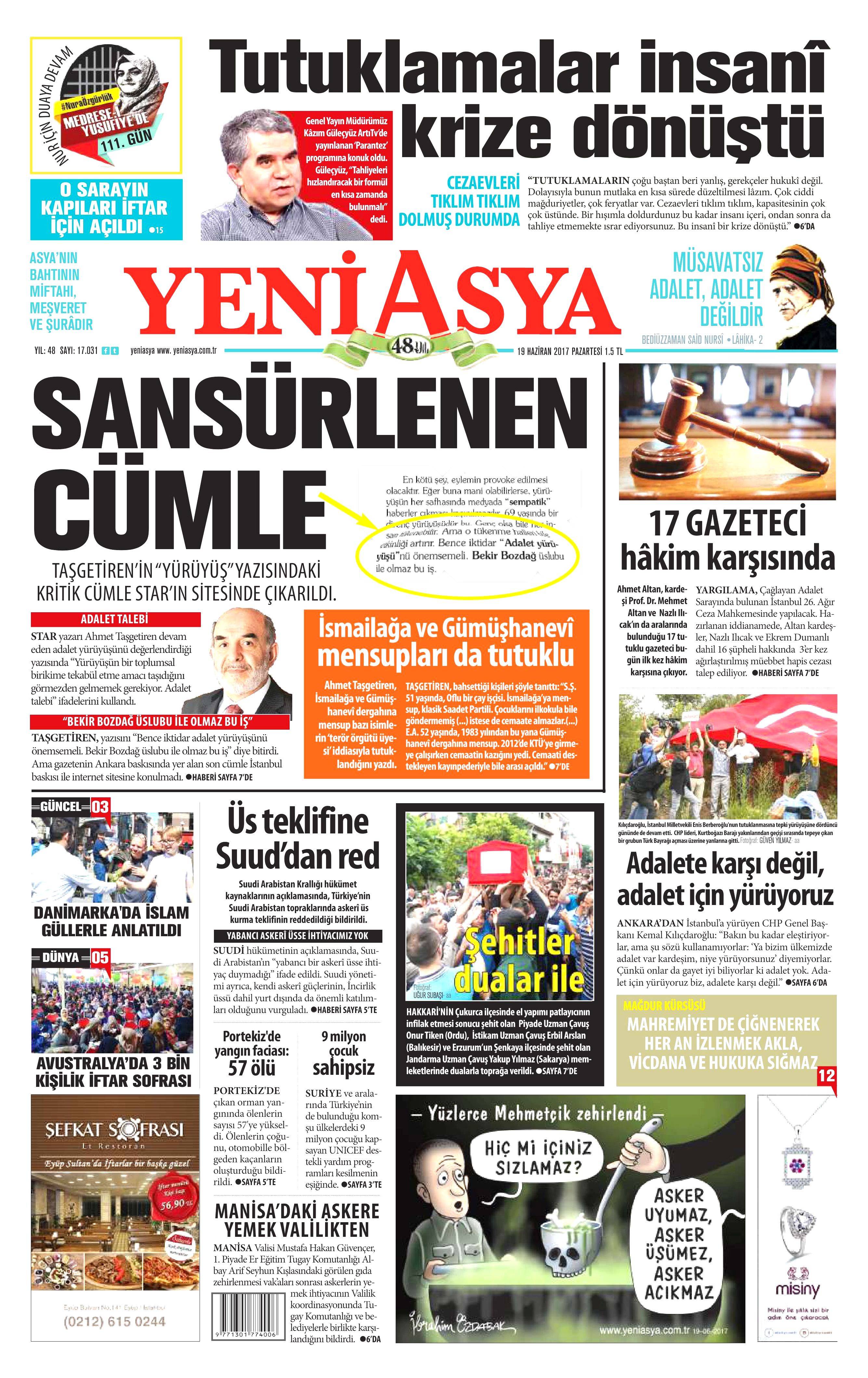 19 Haziran 2017 Pazartesi gazete manşetleri - 24