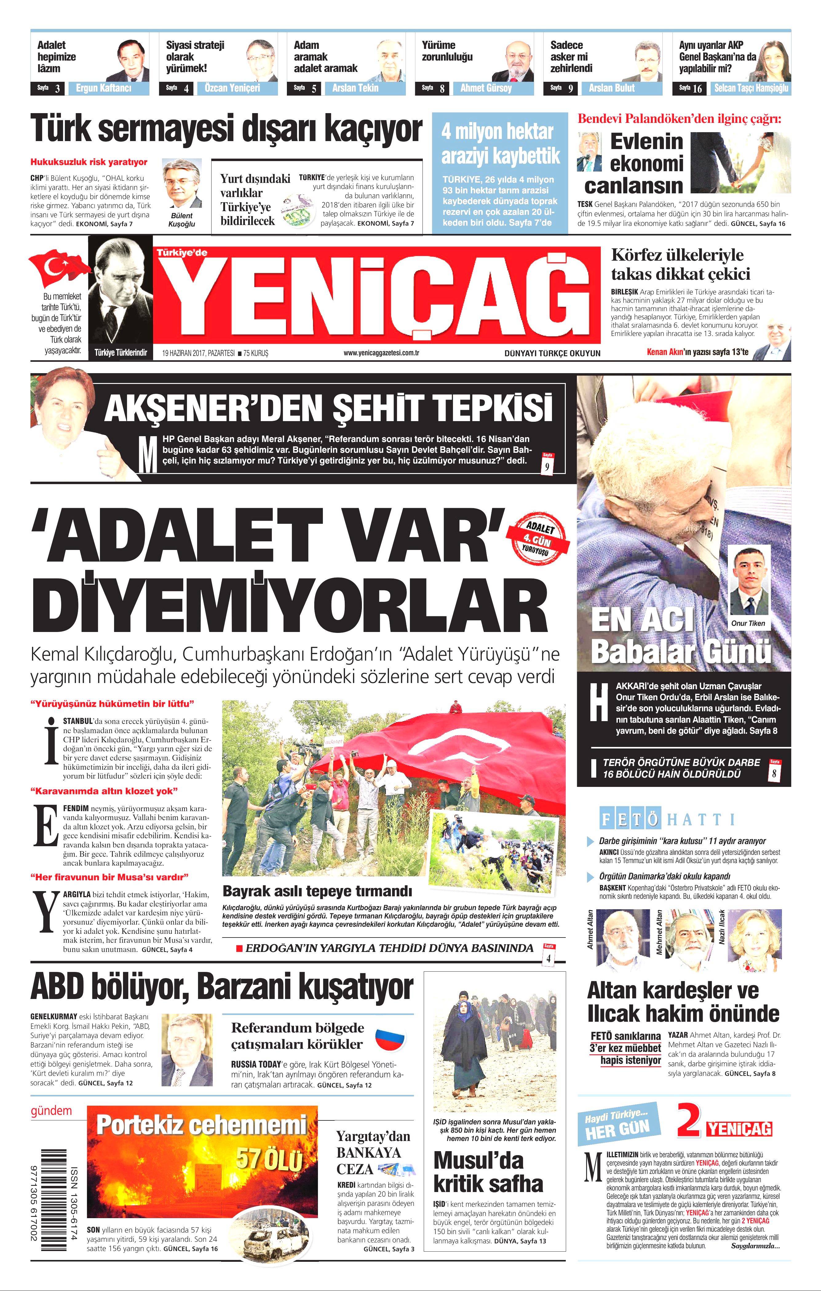 19 Haziran 2017 Pazartesi gazete manşetleri - 26