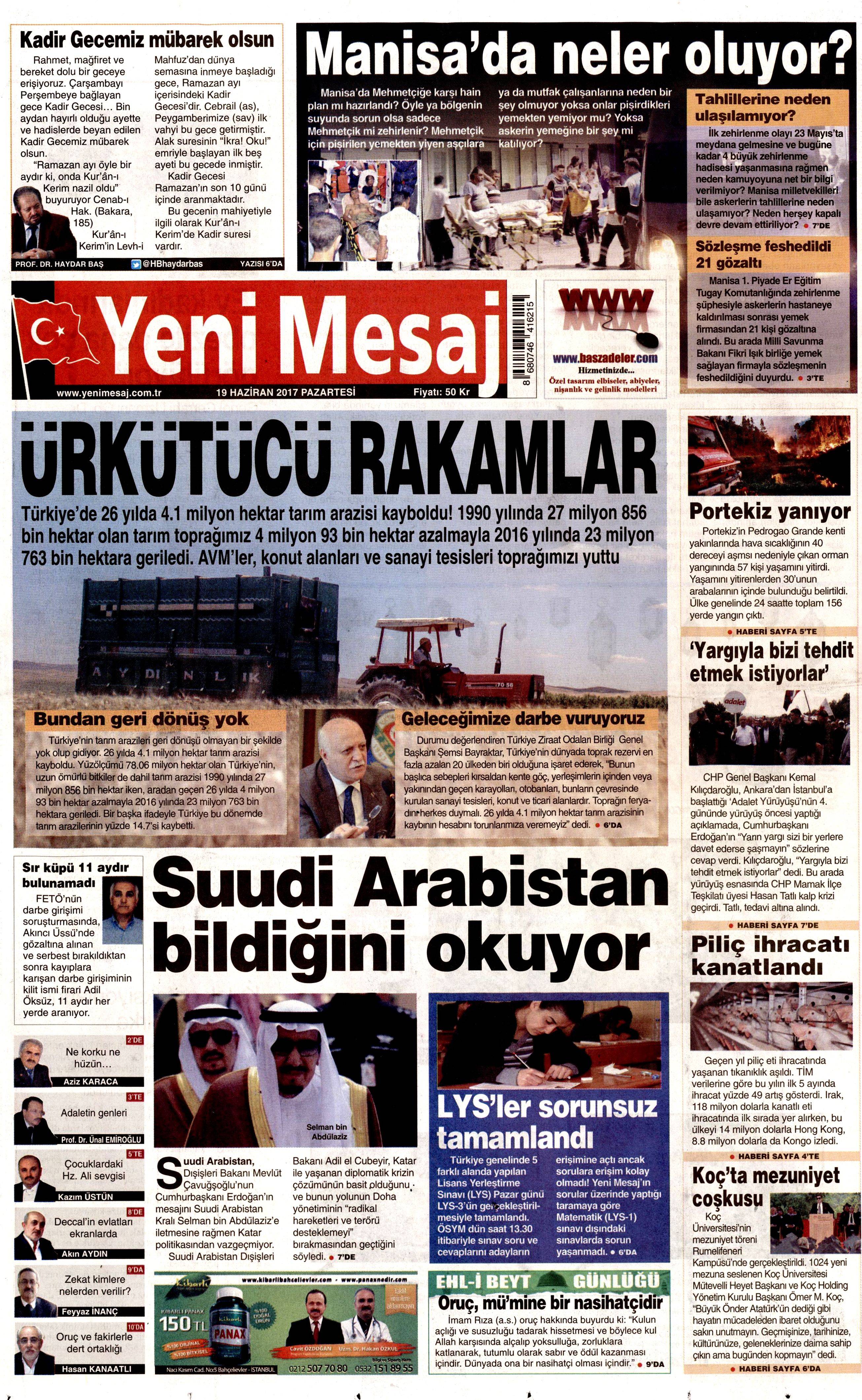 19 Haziran 2017 Pazartesi gazete manşetleri - 27