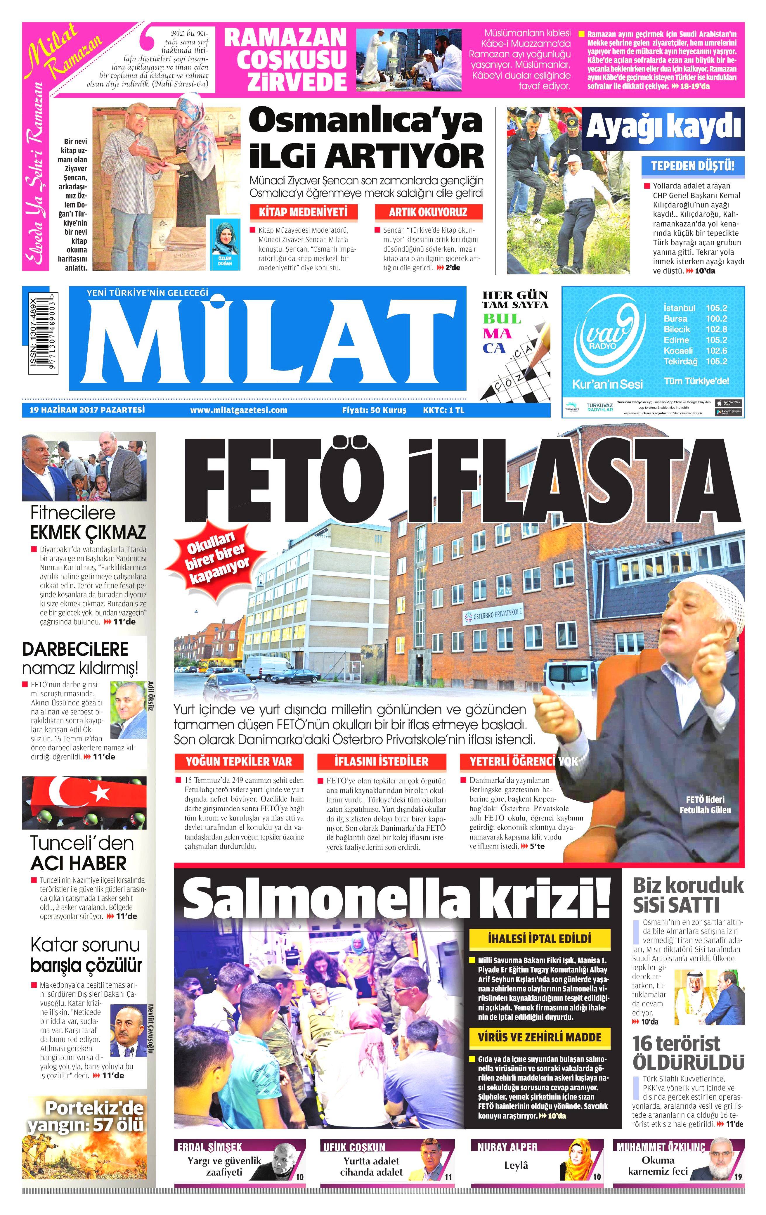 19 Haziran 2017 Pazartesi gazete manşetleri - 13