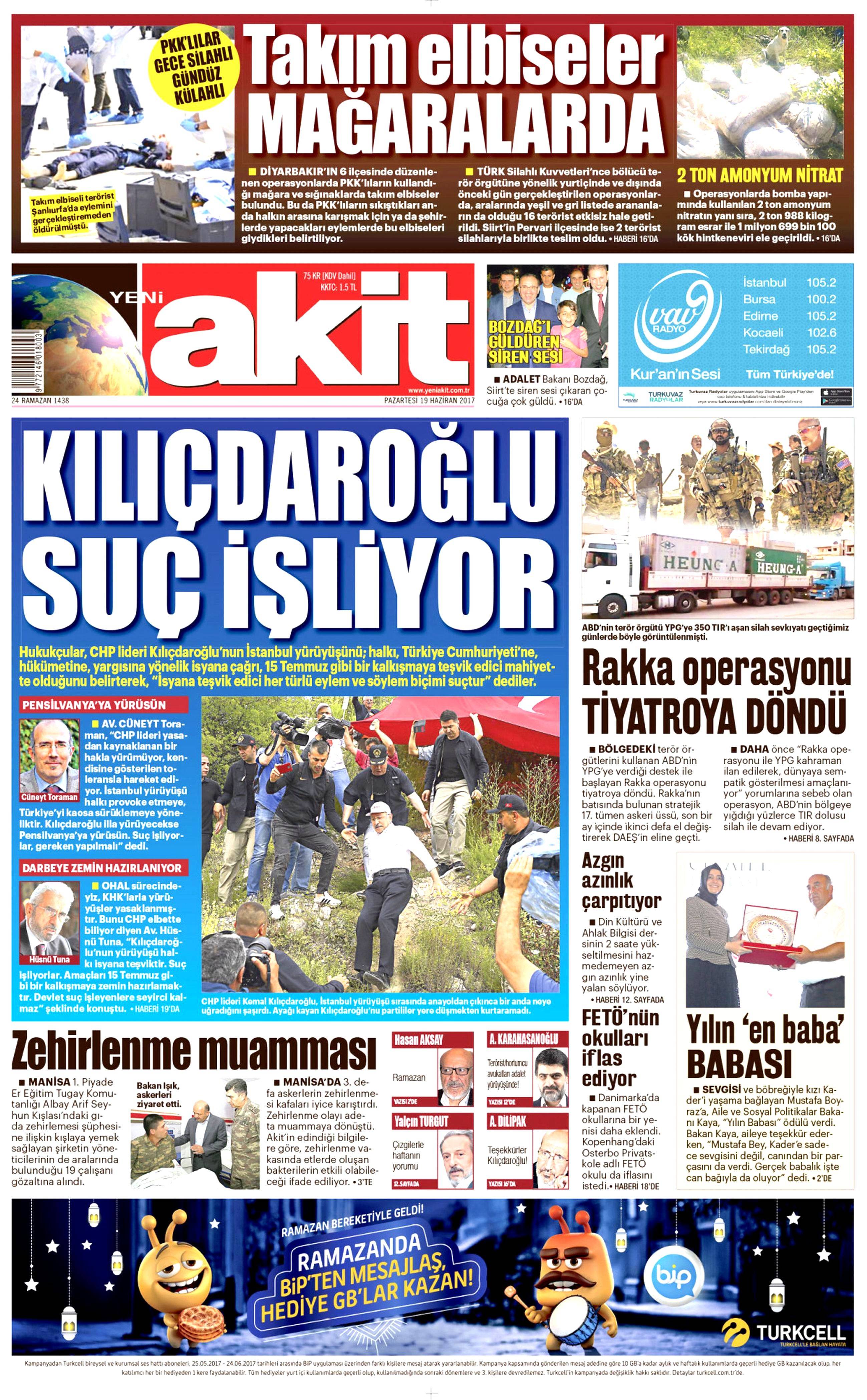 19 Haziran 2017 Pazartesi gazete manşetleri - 2