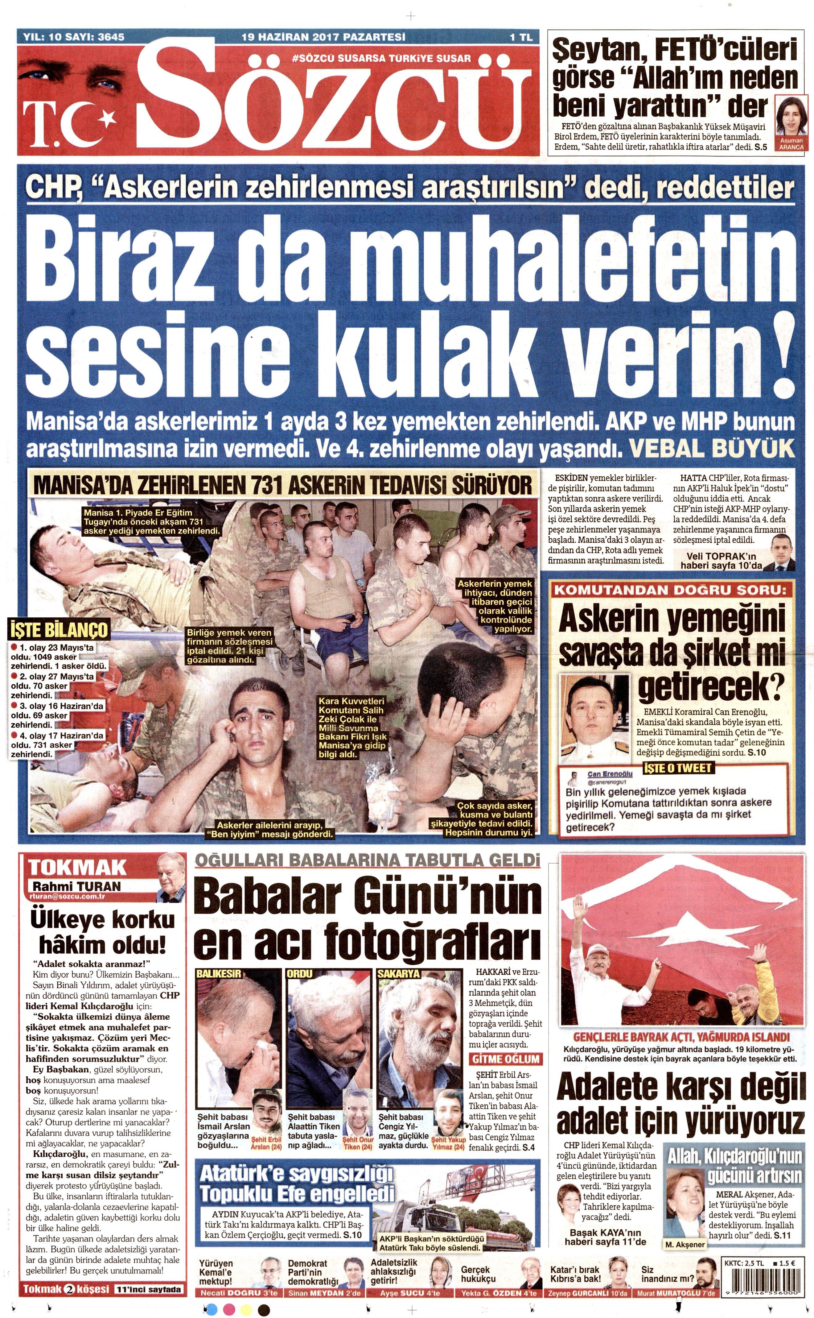 19 Haziran 2017 Pazartesi gazete manşetleri - 20