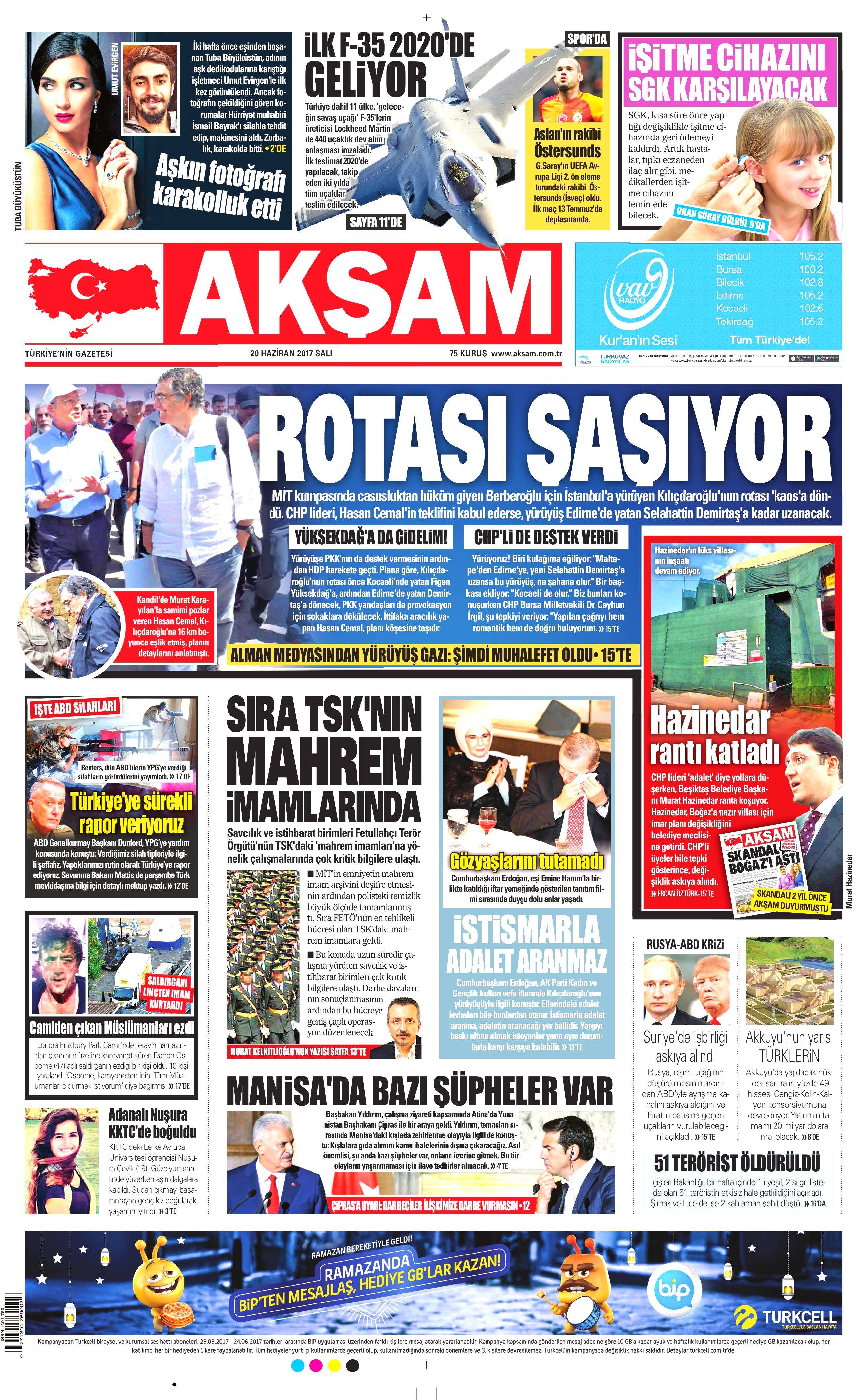 20 Haziran 2017 Salı gazete manşetleri - 1